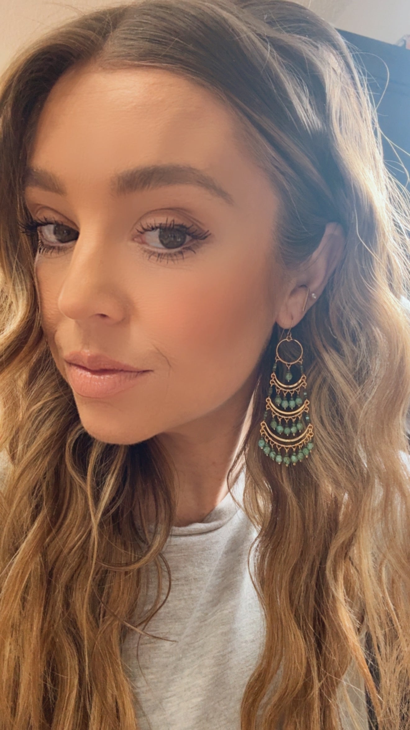 “The Golden Collection” Painted Desert Handmade Gold Plated Turquiose Beaded Earrings