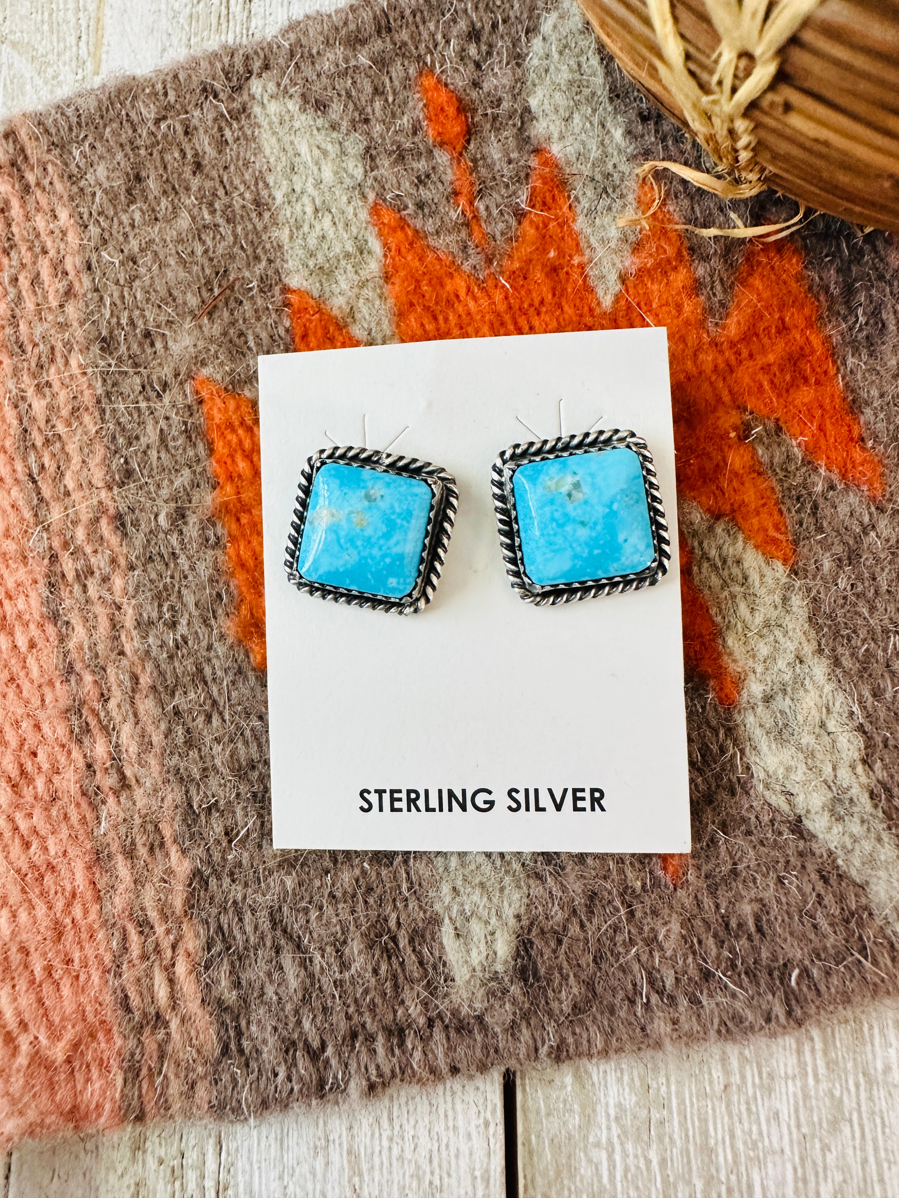 Handcrafted Sterling Silver & Turquoise Square Post Earrings