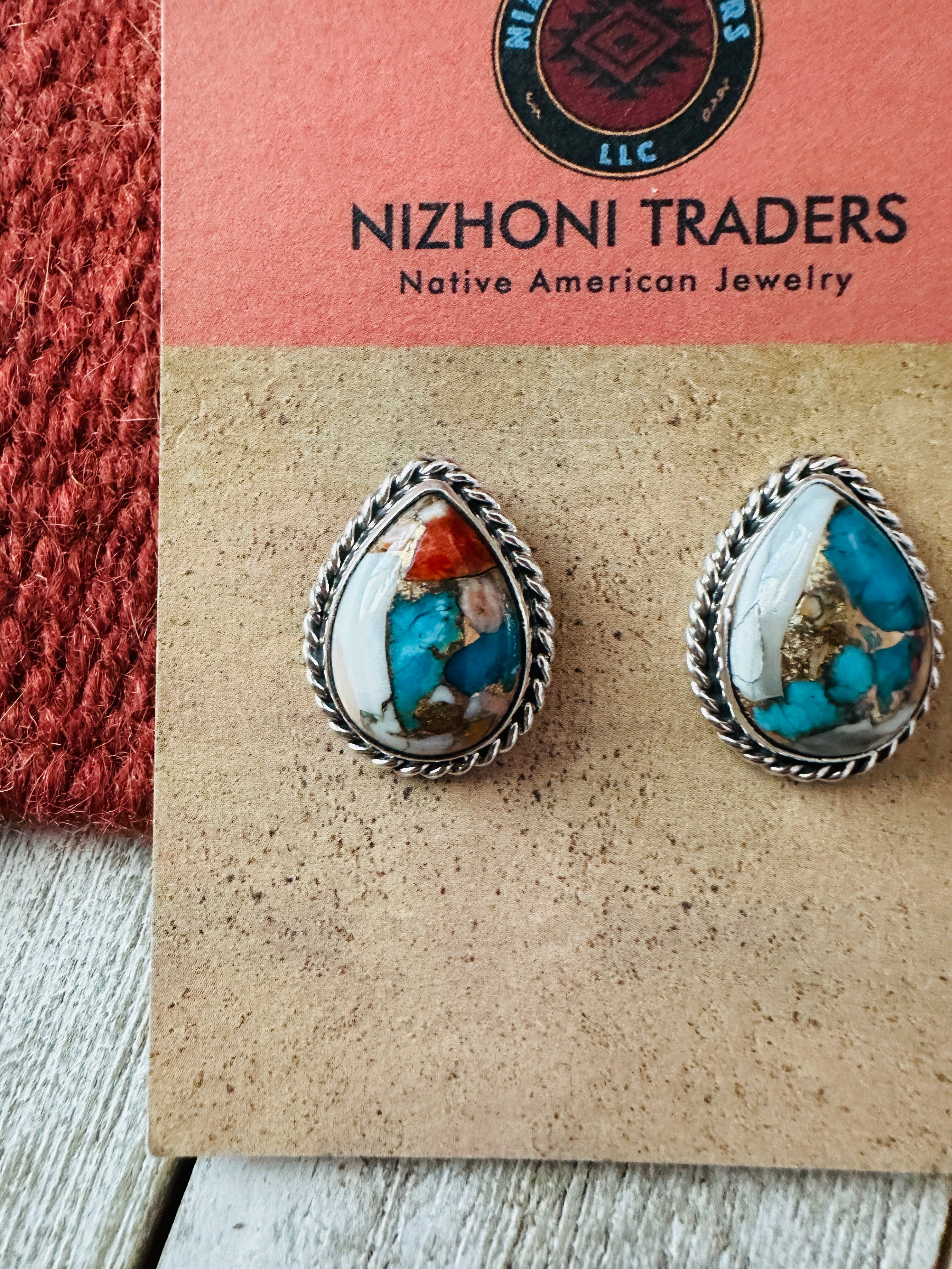 Handcrafted Sterling Silver & Spice Teardrop Stud Earrings