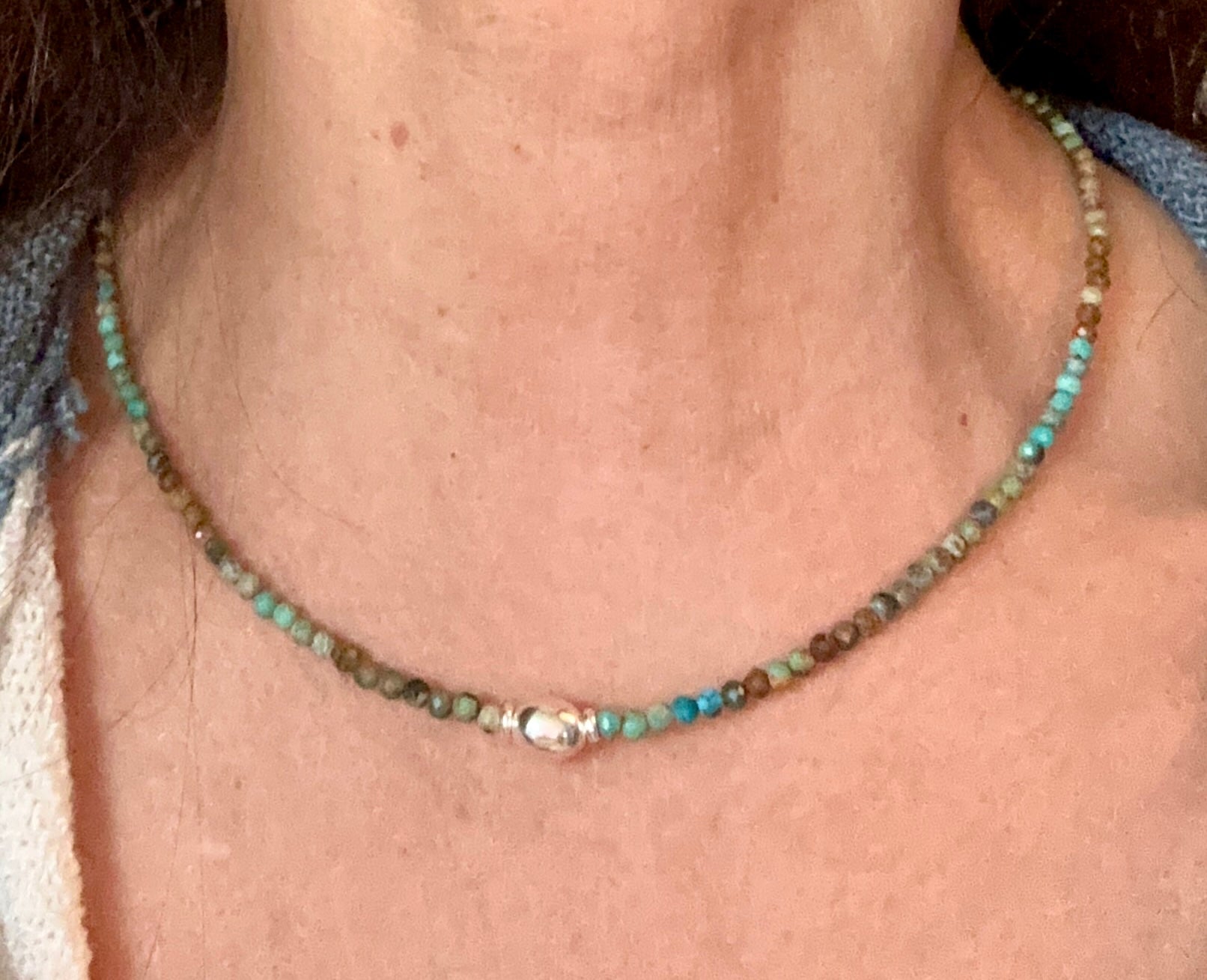 Tri-Color Turquoise Beaded Stone Necklace