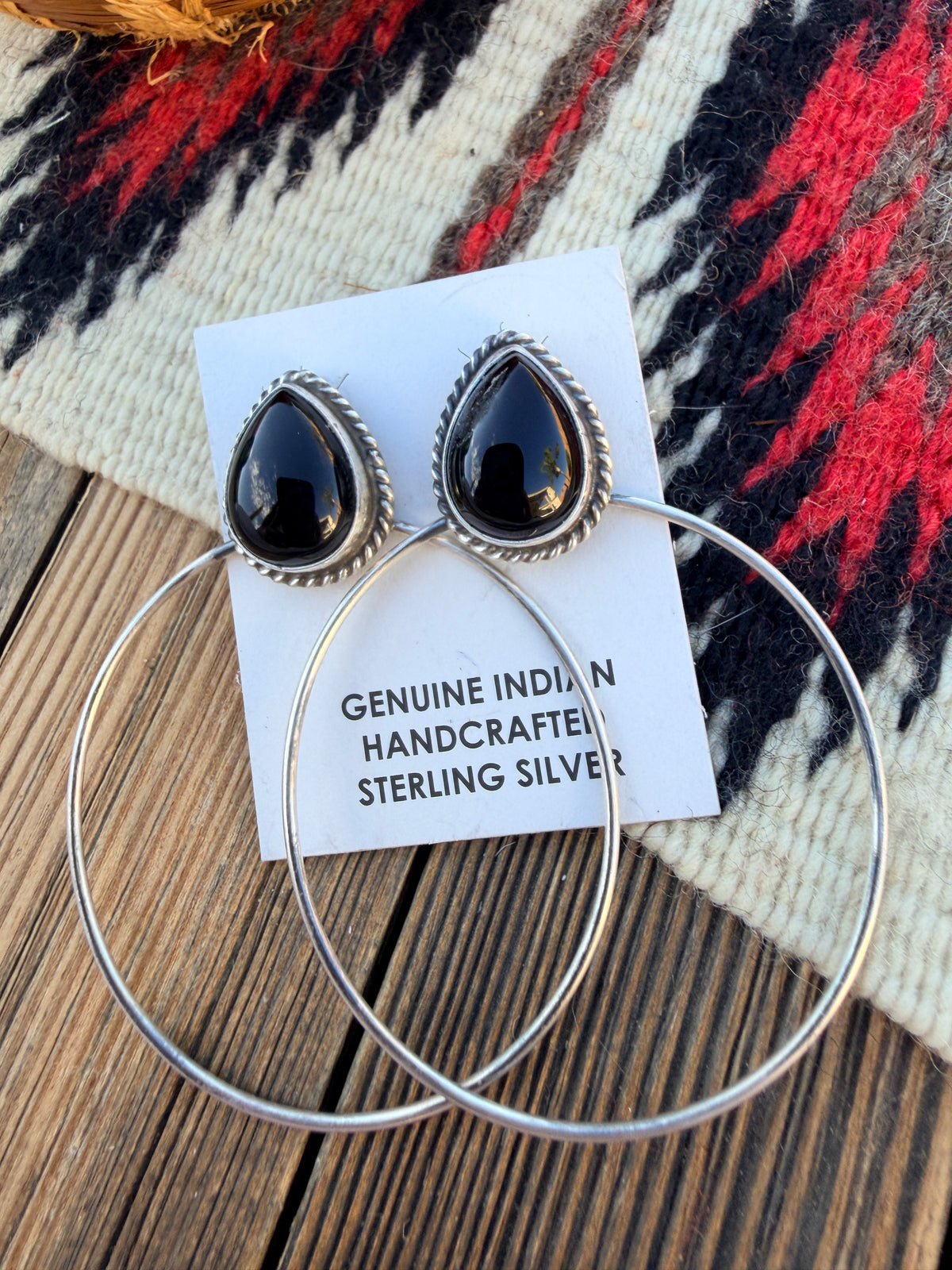 Handcrafted Onyx and Sterling Silver Dangle Hoop Earrings