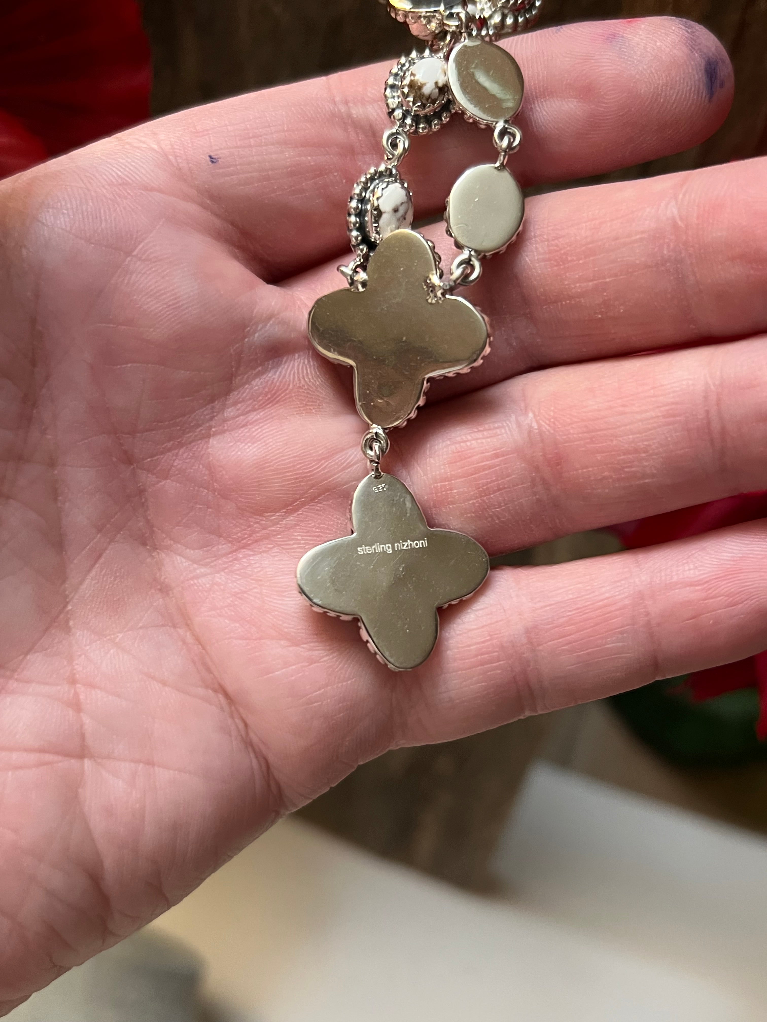 Handmade Sterling Silver, Wild Horse Gemstones & Black Onyx Lariat Necklace