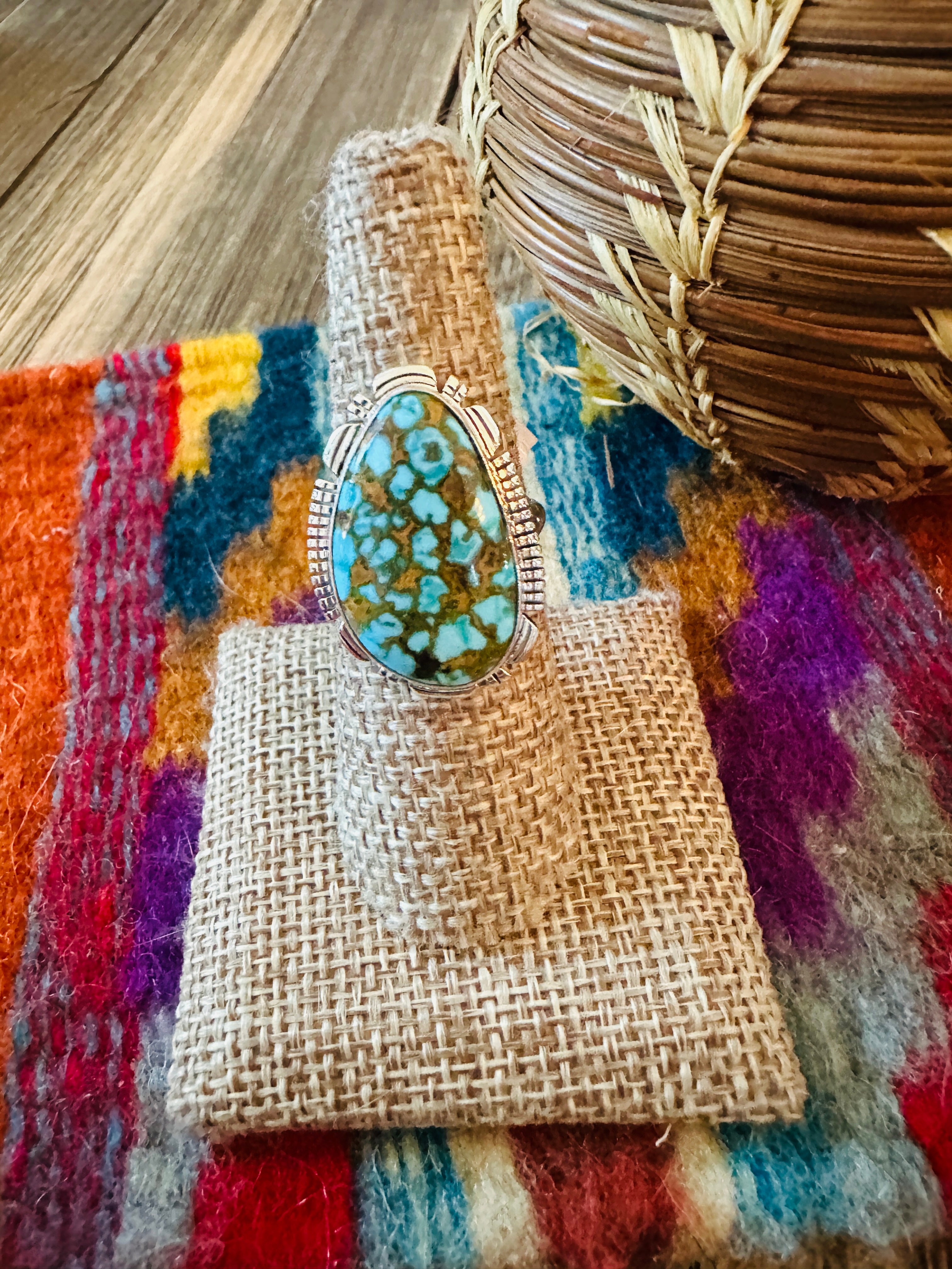 Handcrafted Sonoran Mountain Turquoise & Sterling Silver Ring size 8