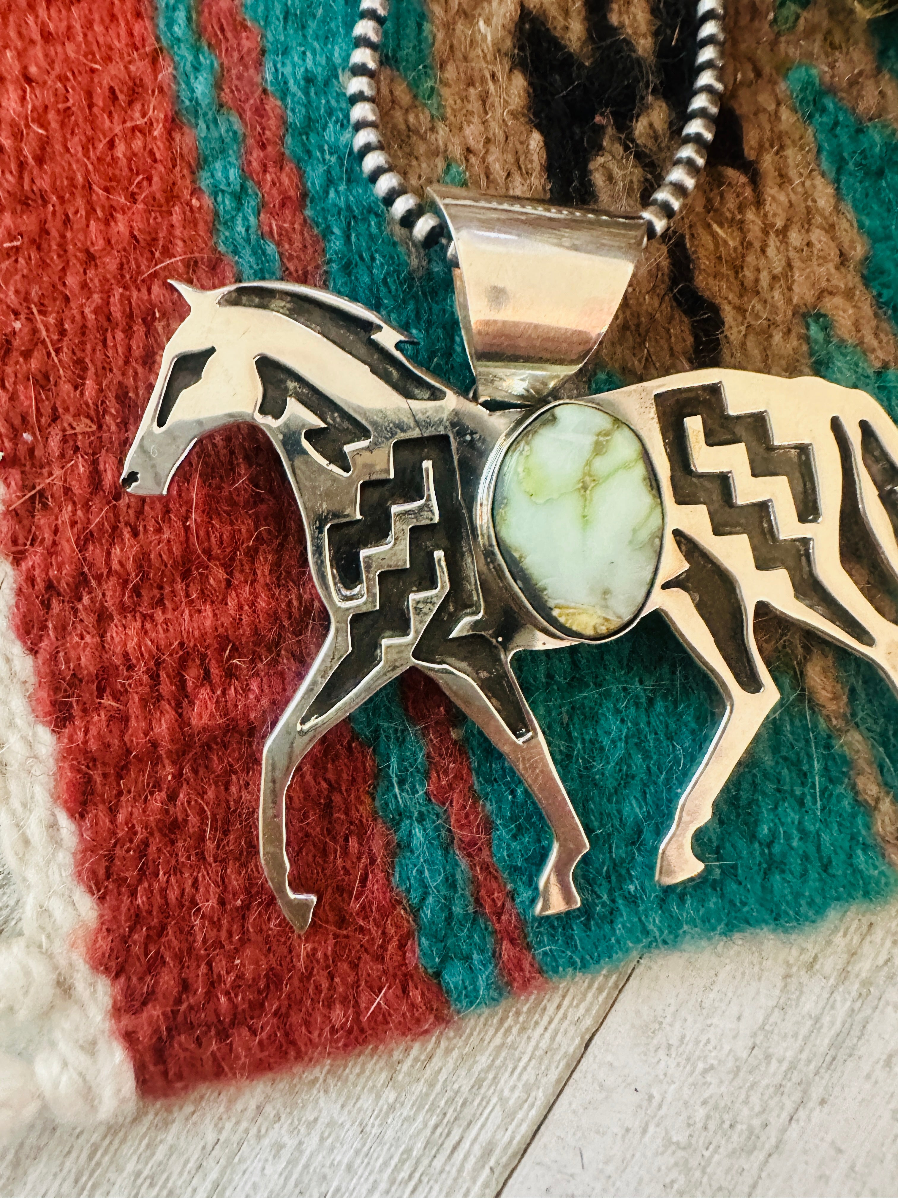Handcrafted Turquoise and Sterling Silver Horse Pendant by Medru