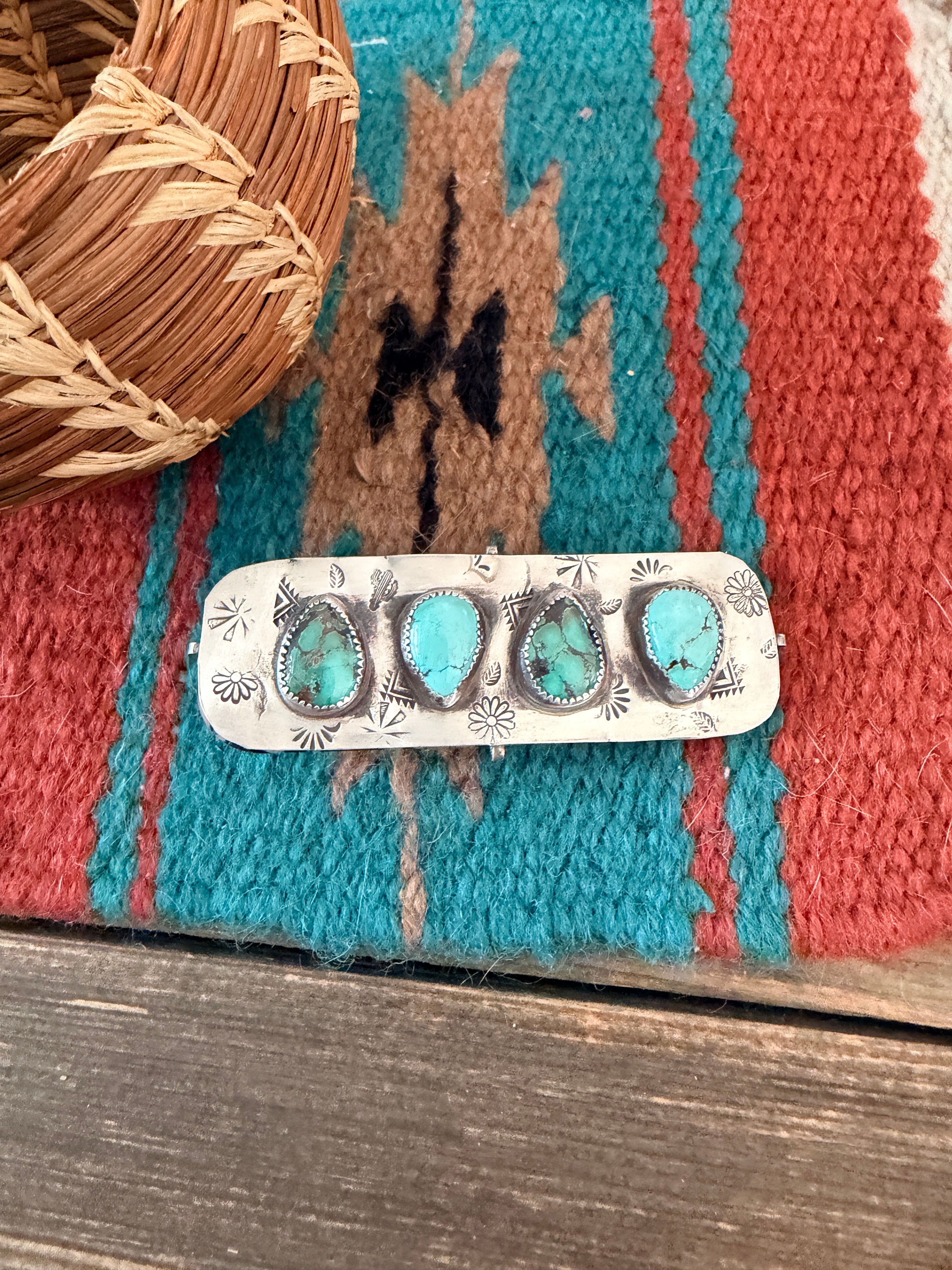 Handmade Sterling Silver & Turquoise Hair Barrette