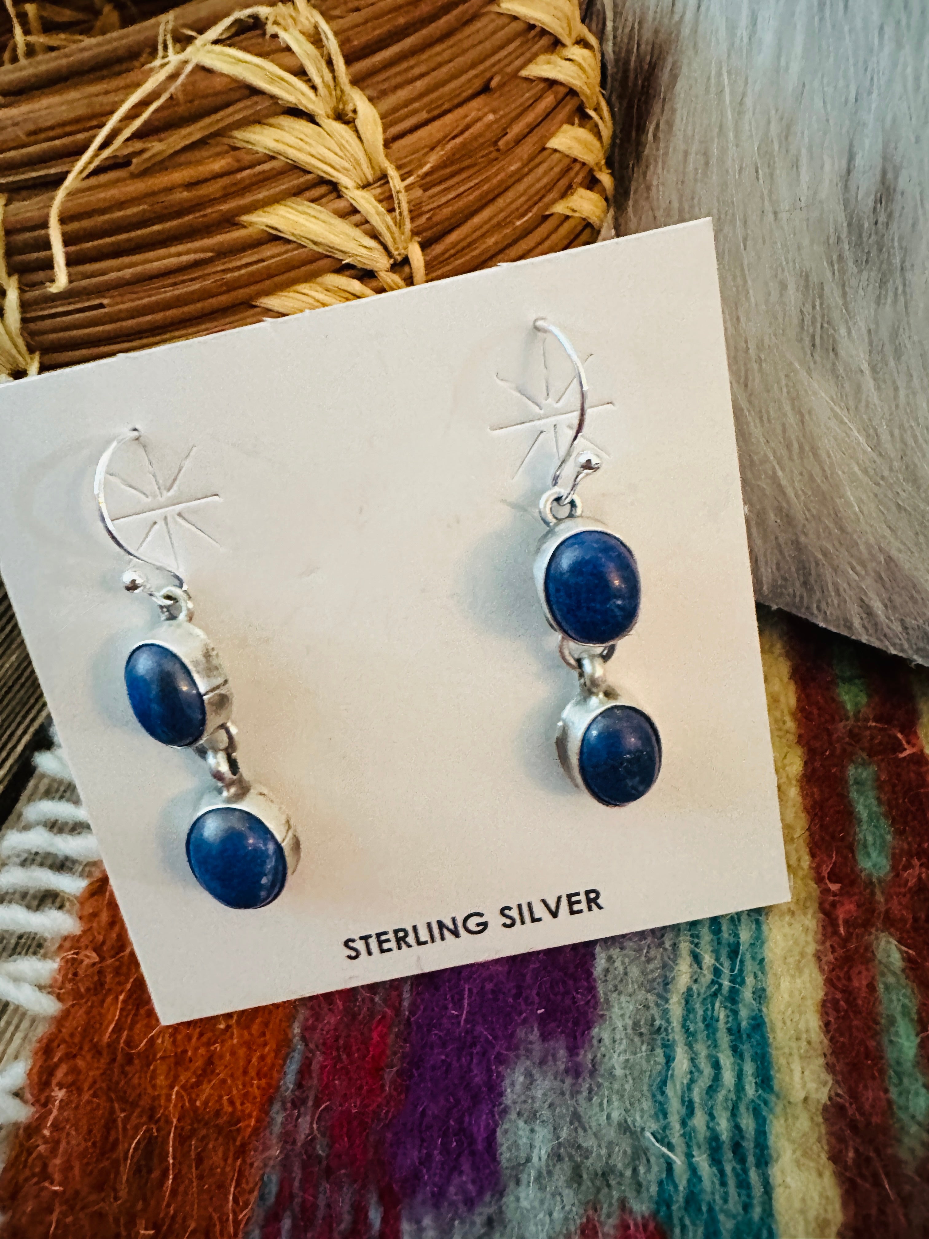 Handcrafted Lapis & Sterling Silver Squash Blossom Necklace and Earring Set
