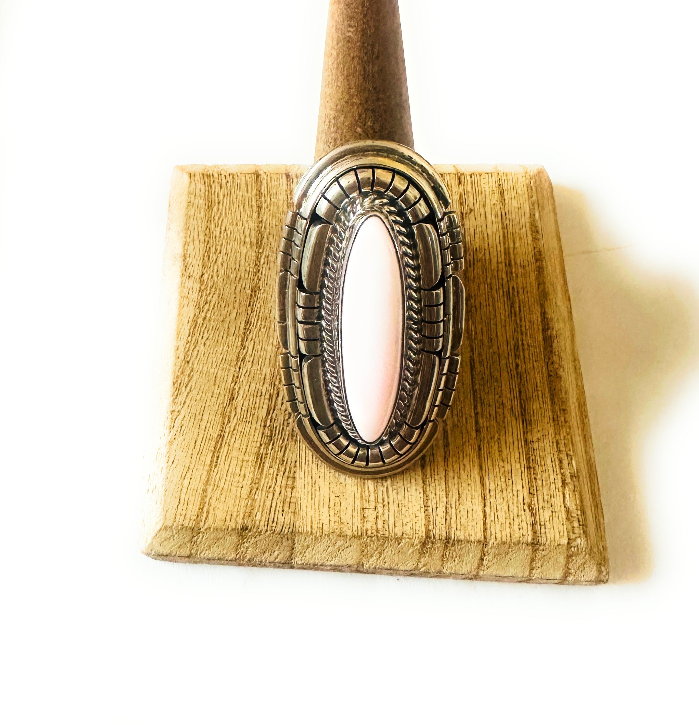 Handcrafted Sterling Silver & Queen Pink Conch Adjustable Ring