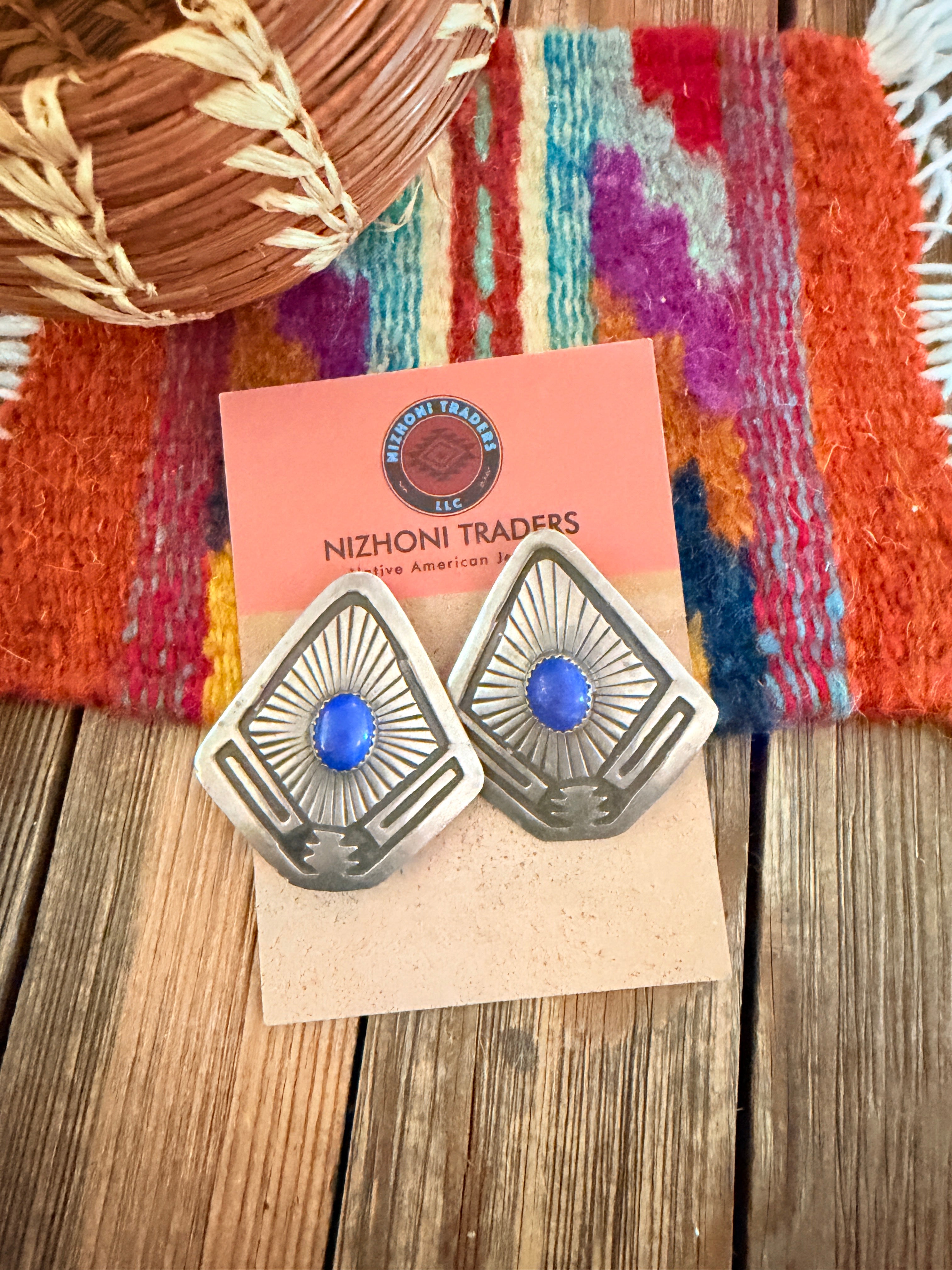Handcrafted Old Pawn Sterling Silver & Lapis Clip On Earrings