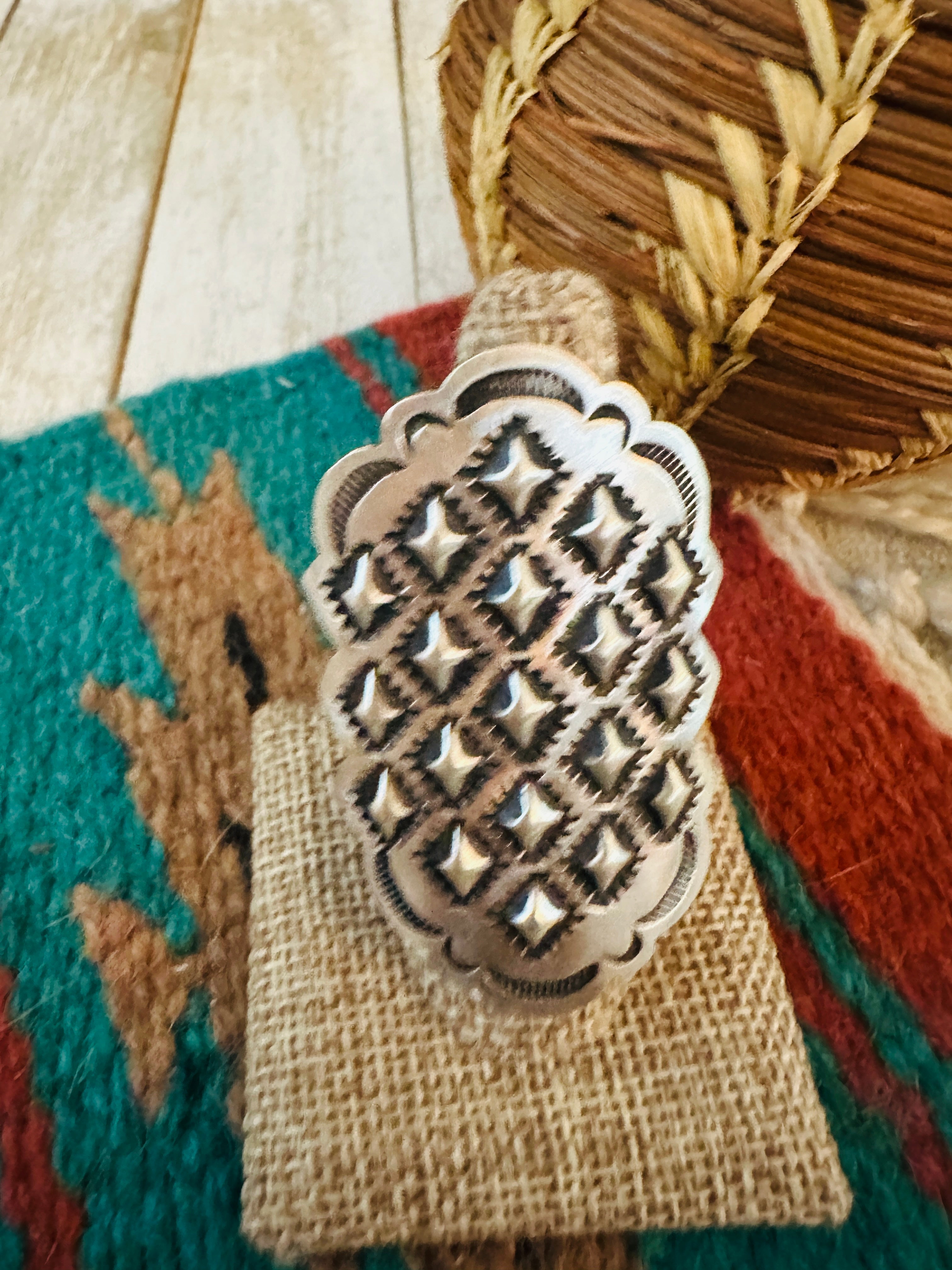 Handcrafted Sterling Silver Adjustable Concho Ring by Leander Tahe