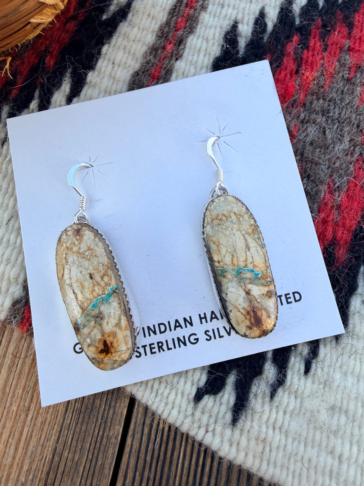Handcrafted Ribbon Turquoise & Sterling Silver Dangle Earrings