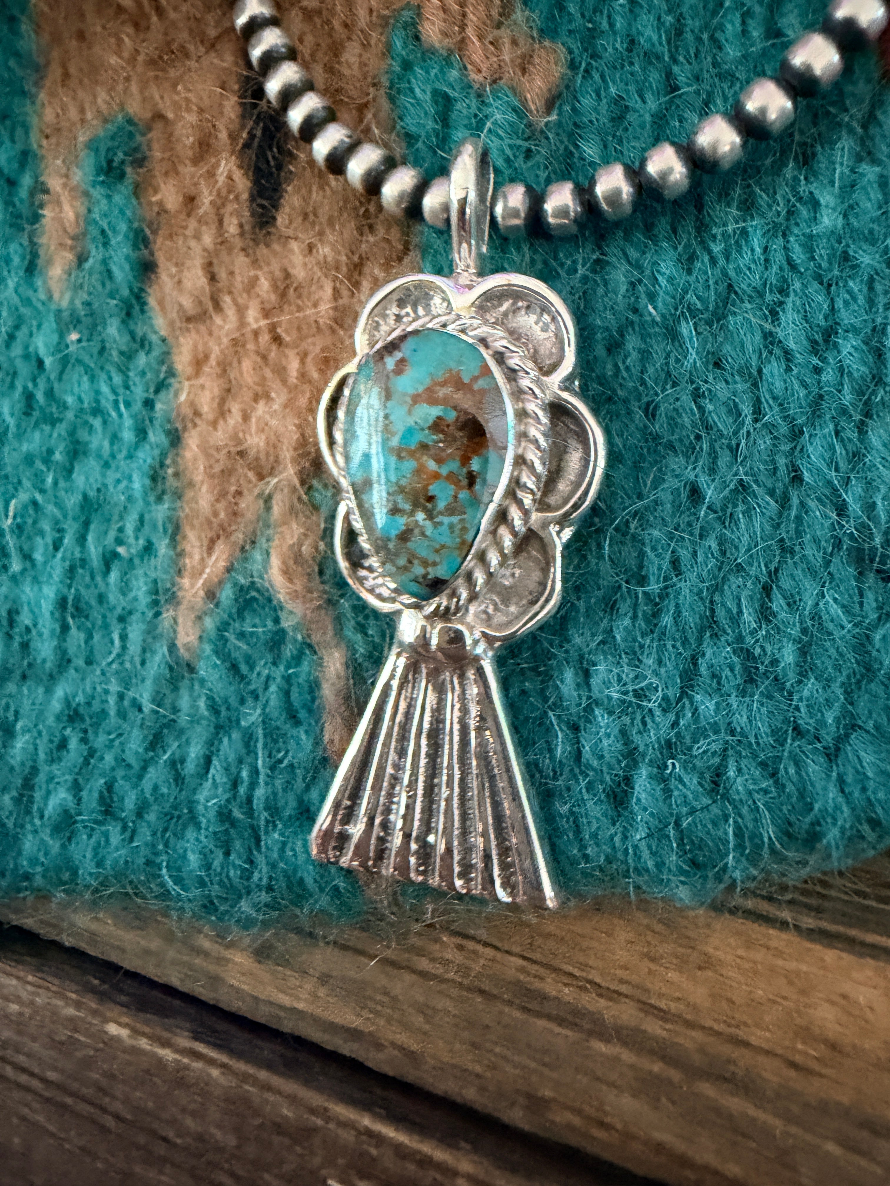 Handcrafted Sterling Silver & Turquoise Blossom Pendant by Joseph Martinez