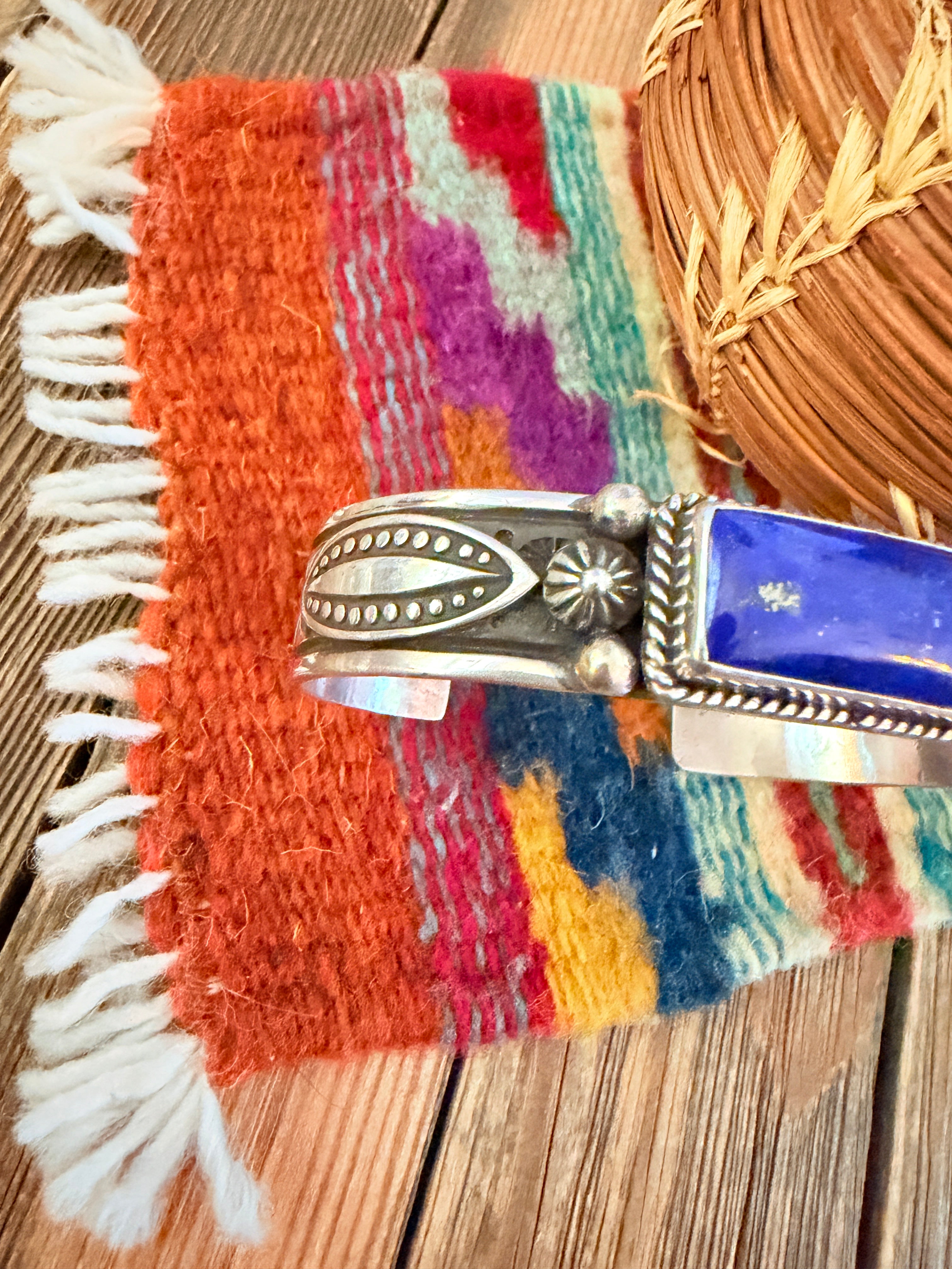 Handcrafted Sterling Silver and Lapis Cuff Bracelet by Albert Jake
