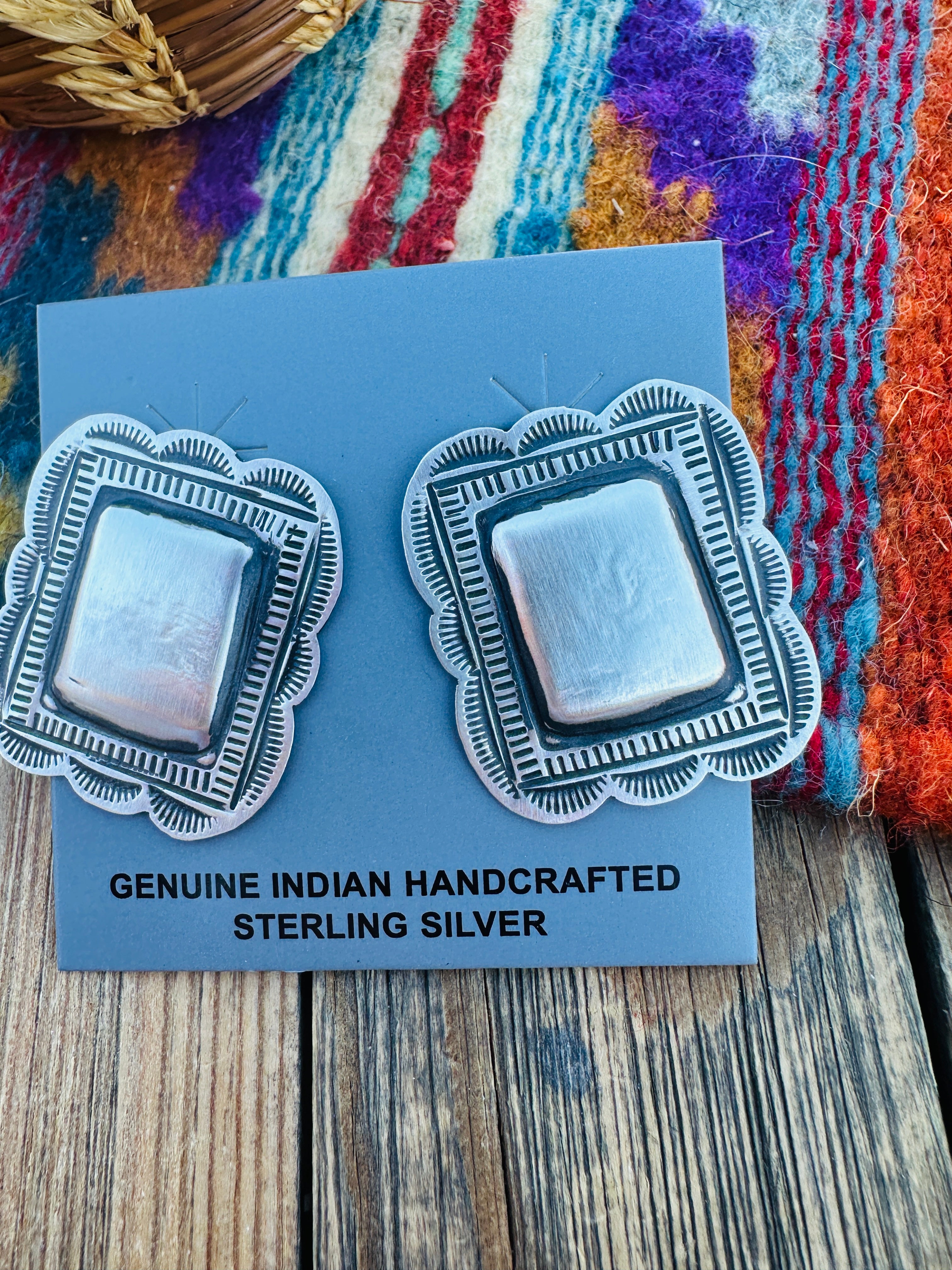Handcrafted Sterling Silver Concho Post Earrings by Leander Tahe