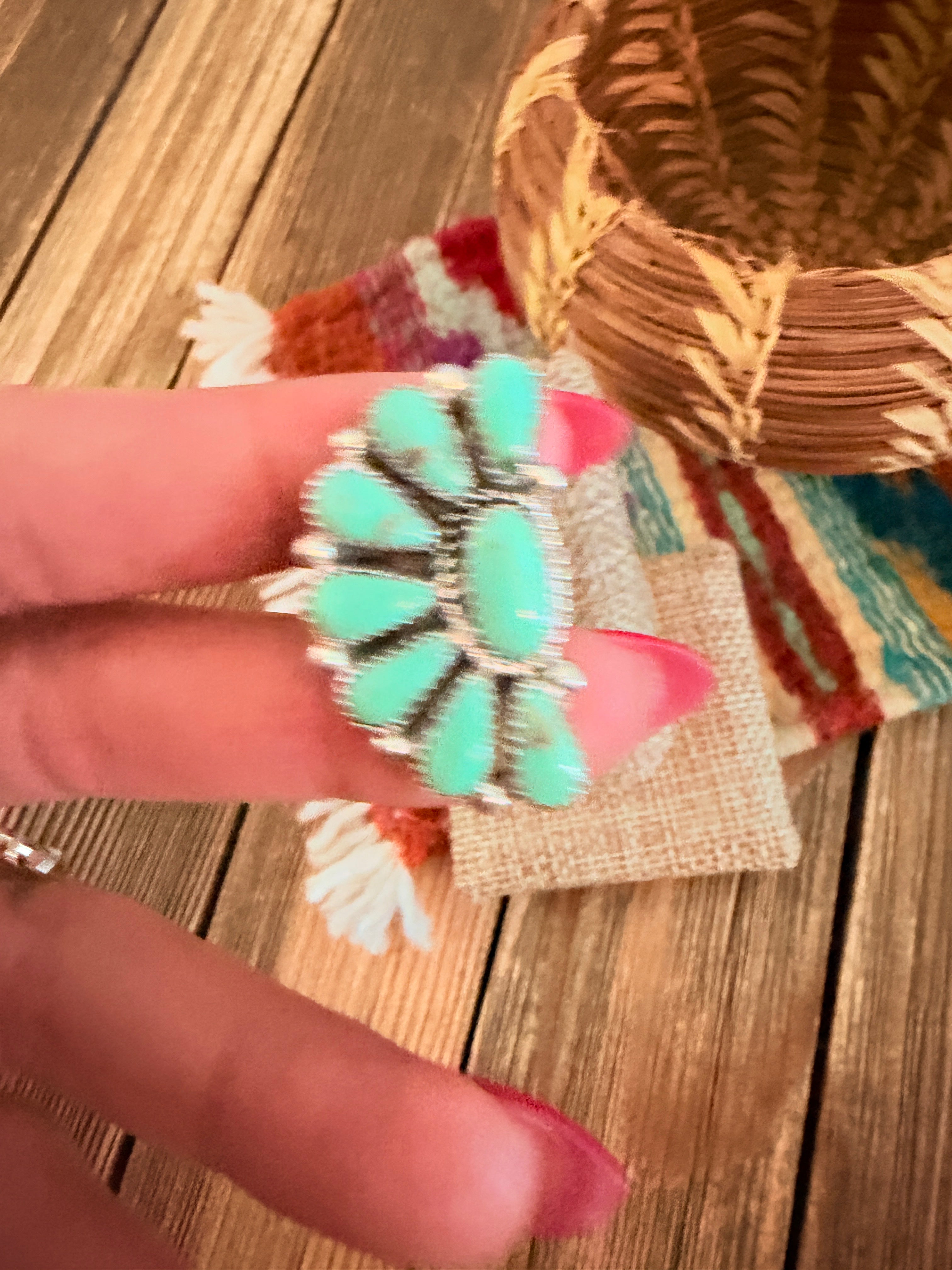 Handcrafted Turquoise & Sterling Silver Adjustable Cluster Ring