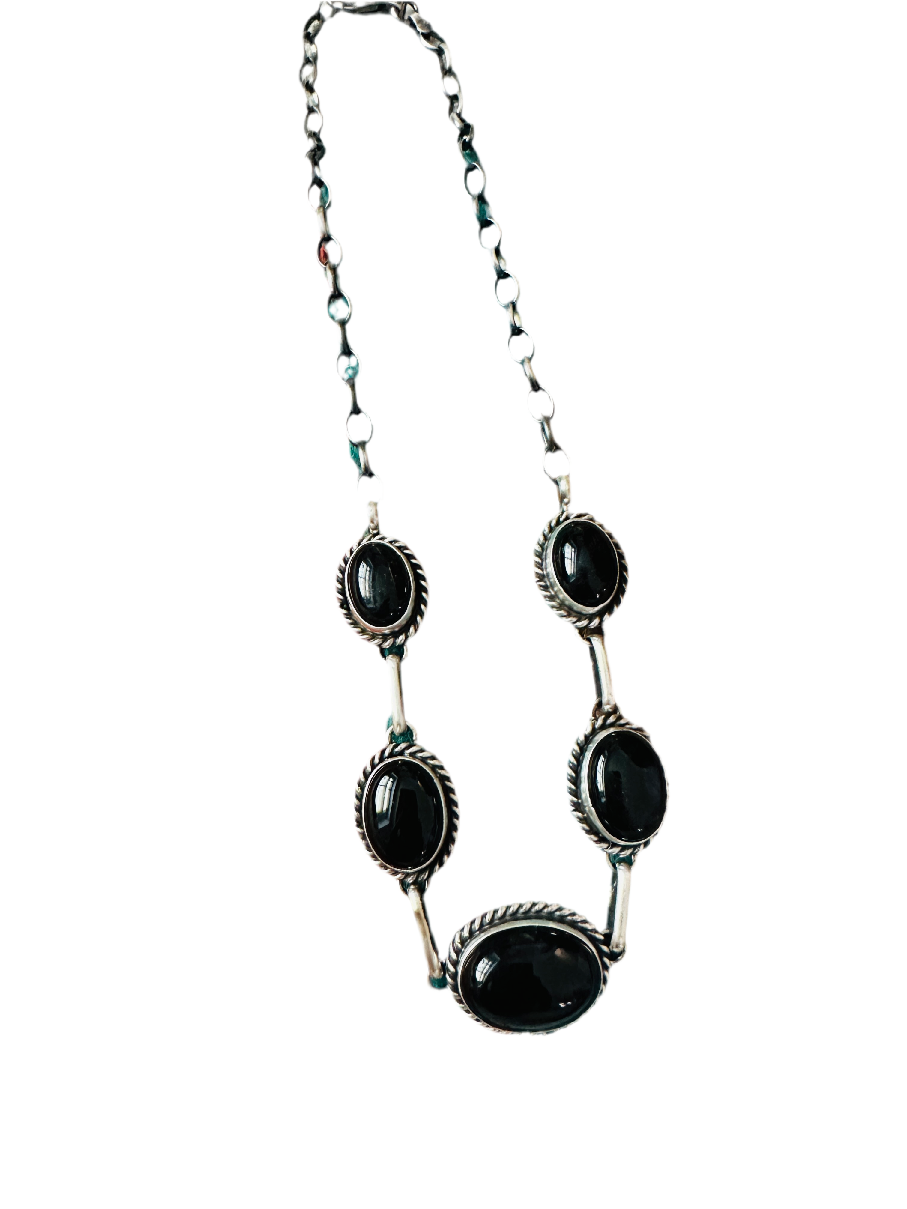 Handcrafted Black Onyx & Sterling Silver Necklace on