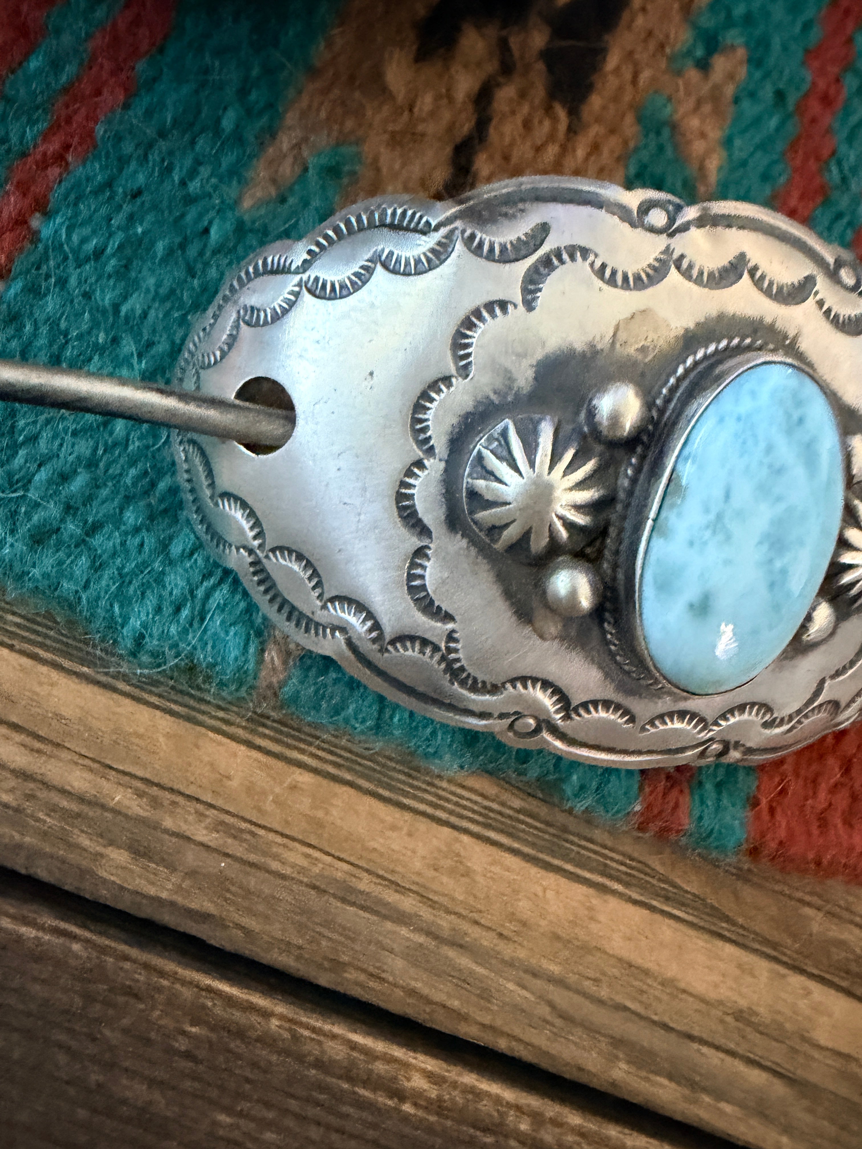 Handcrafted Larimar & Sterling Silver Hair Pin Barrette by Chimney Butte