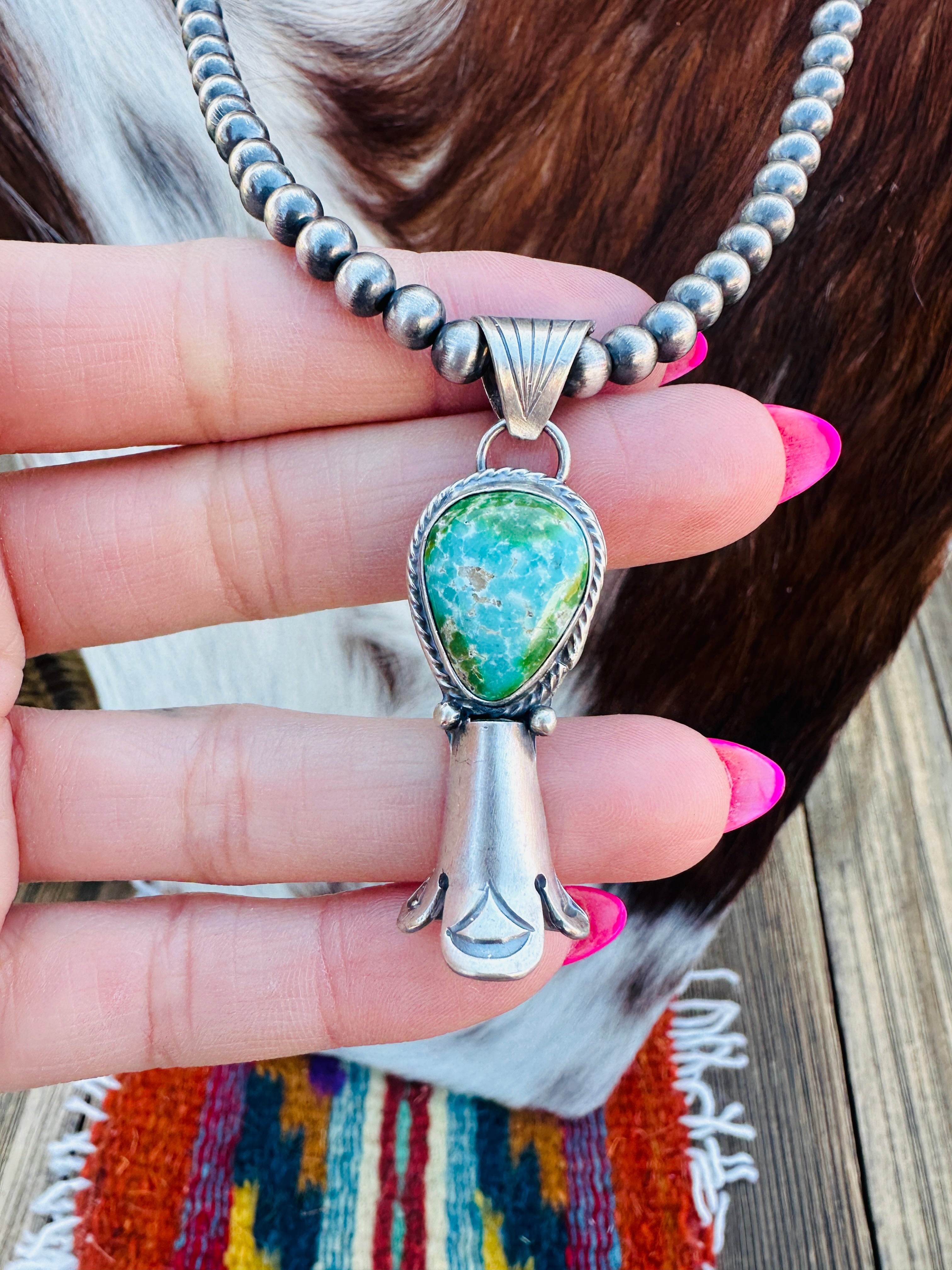 Handcrafted Turquoise & Sterling Silver Beaded Blossom Necklace