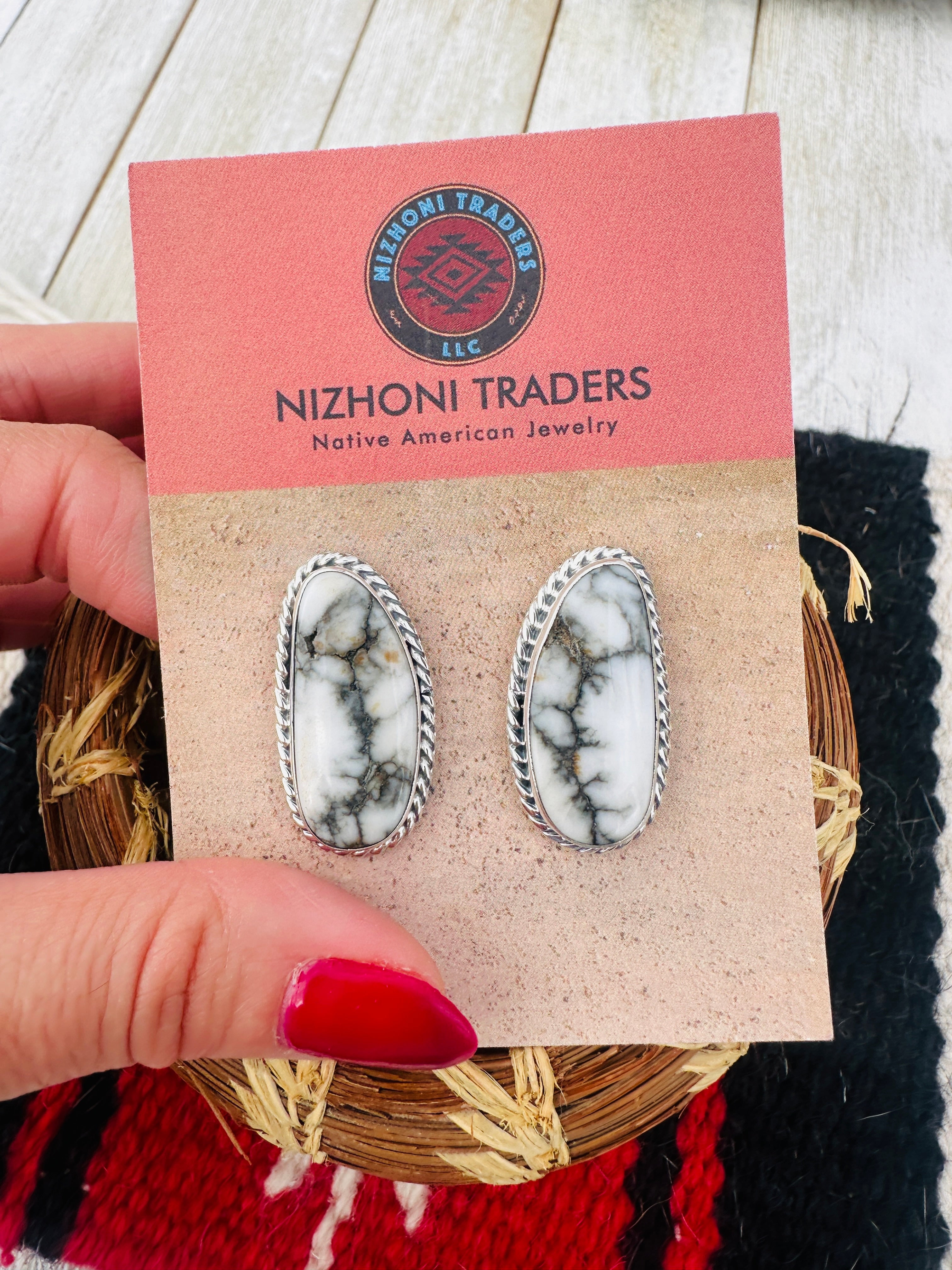 Handcrafted White Buffalo & Sterling Silver Post Earrings