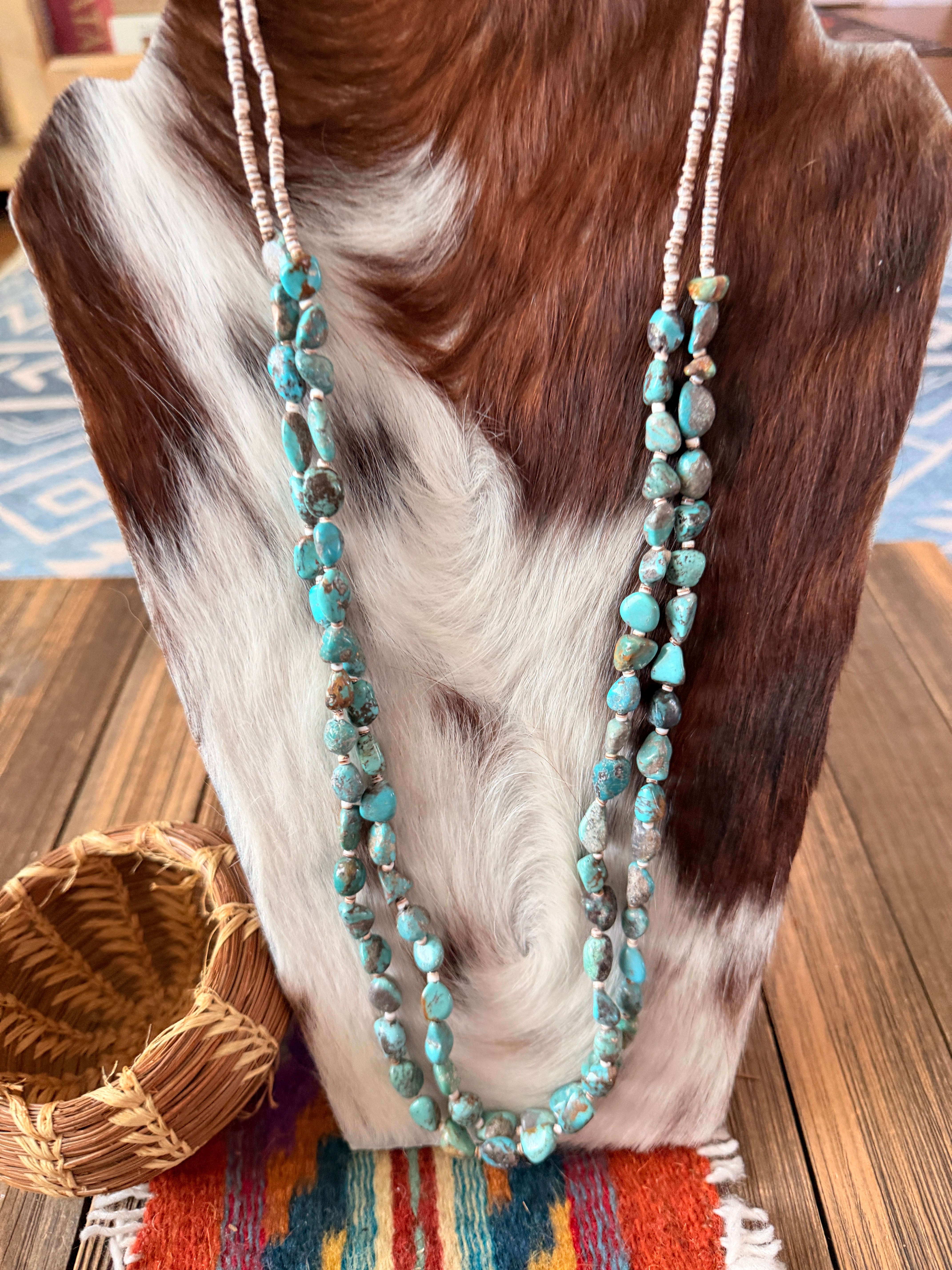 Handcrafted Turquoise & Heishi Beaded 28” Necklace