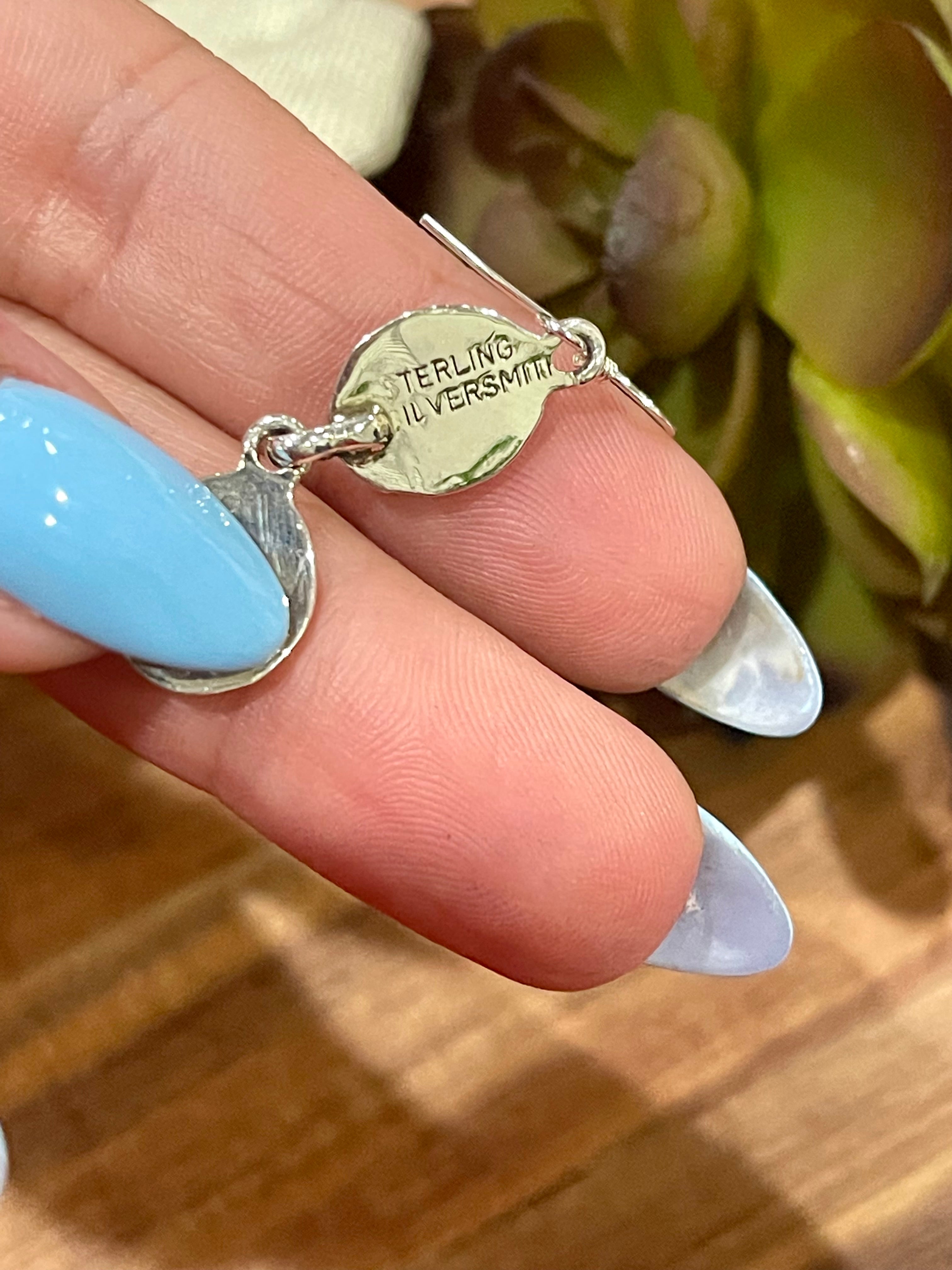 Navajo Turquoise And Sterling Silver Post Dangle Earrings