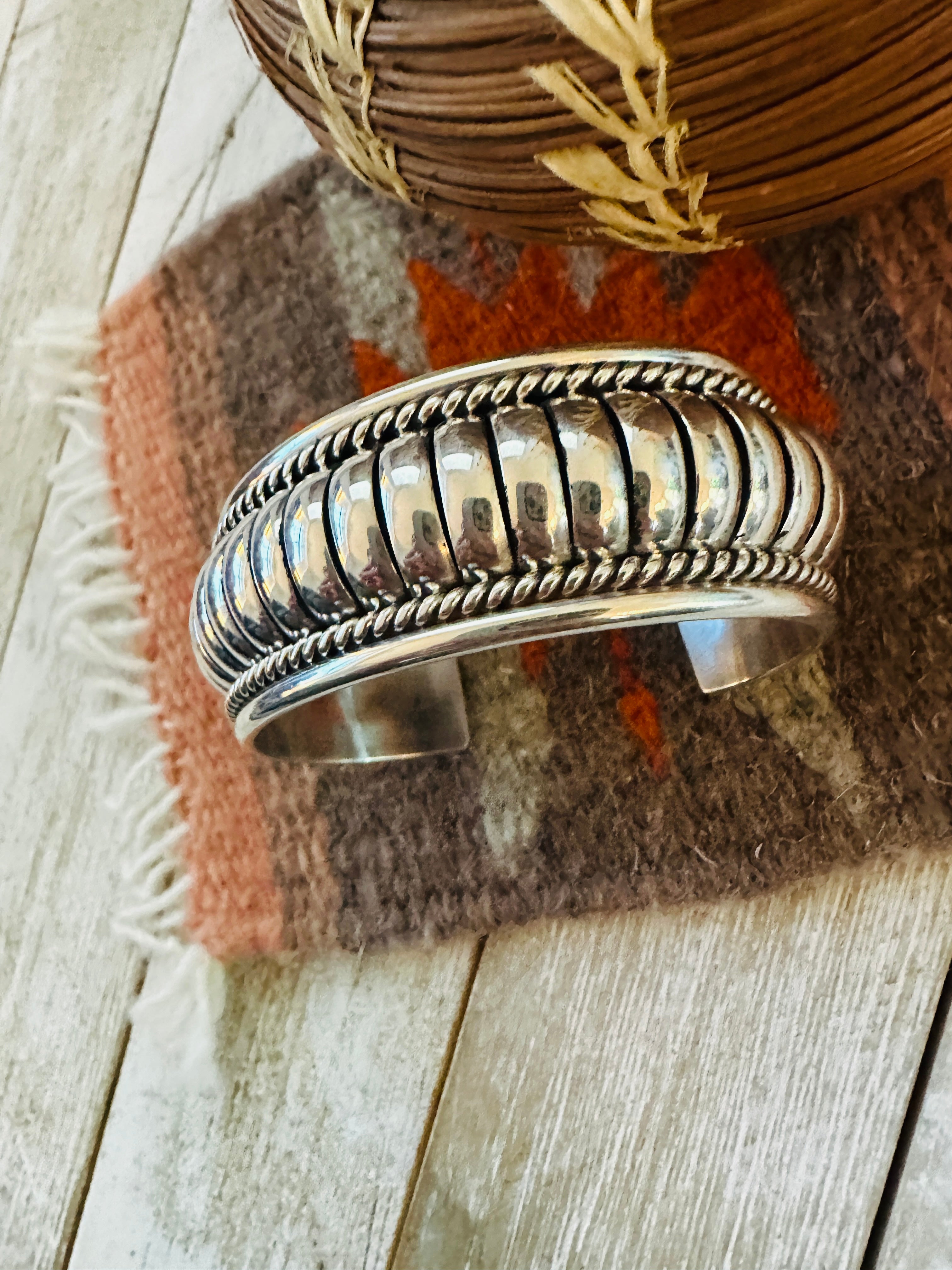 Handcrafted Rolled Sterling Silver Cuff Bracelet by Tom Charley