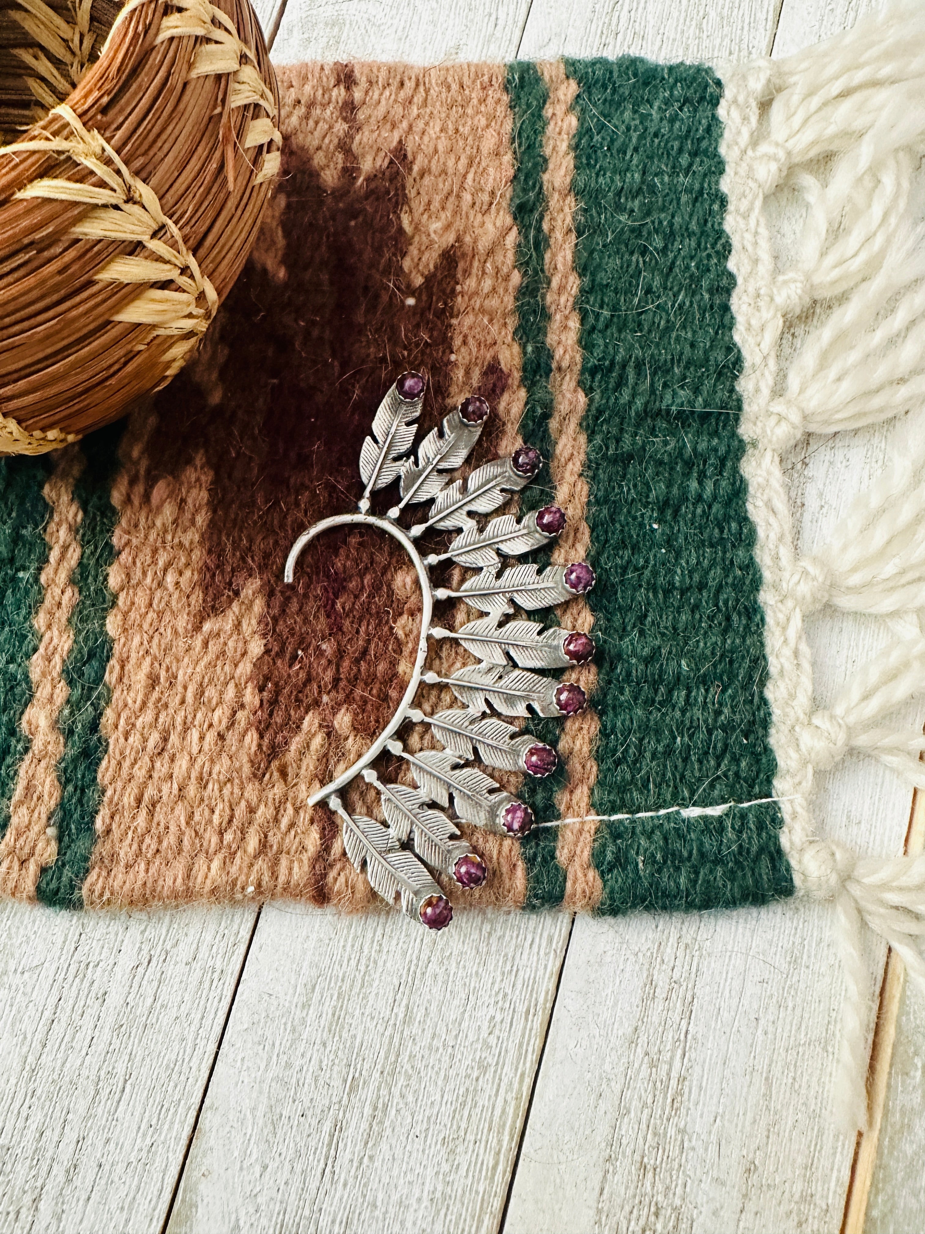 Navajo Purple Spiny & Sterling Silver Feather Cuff Earring (Right Side)