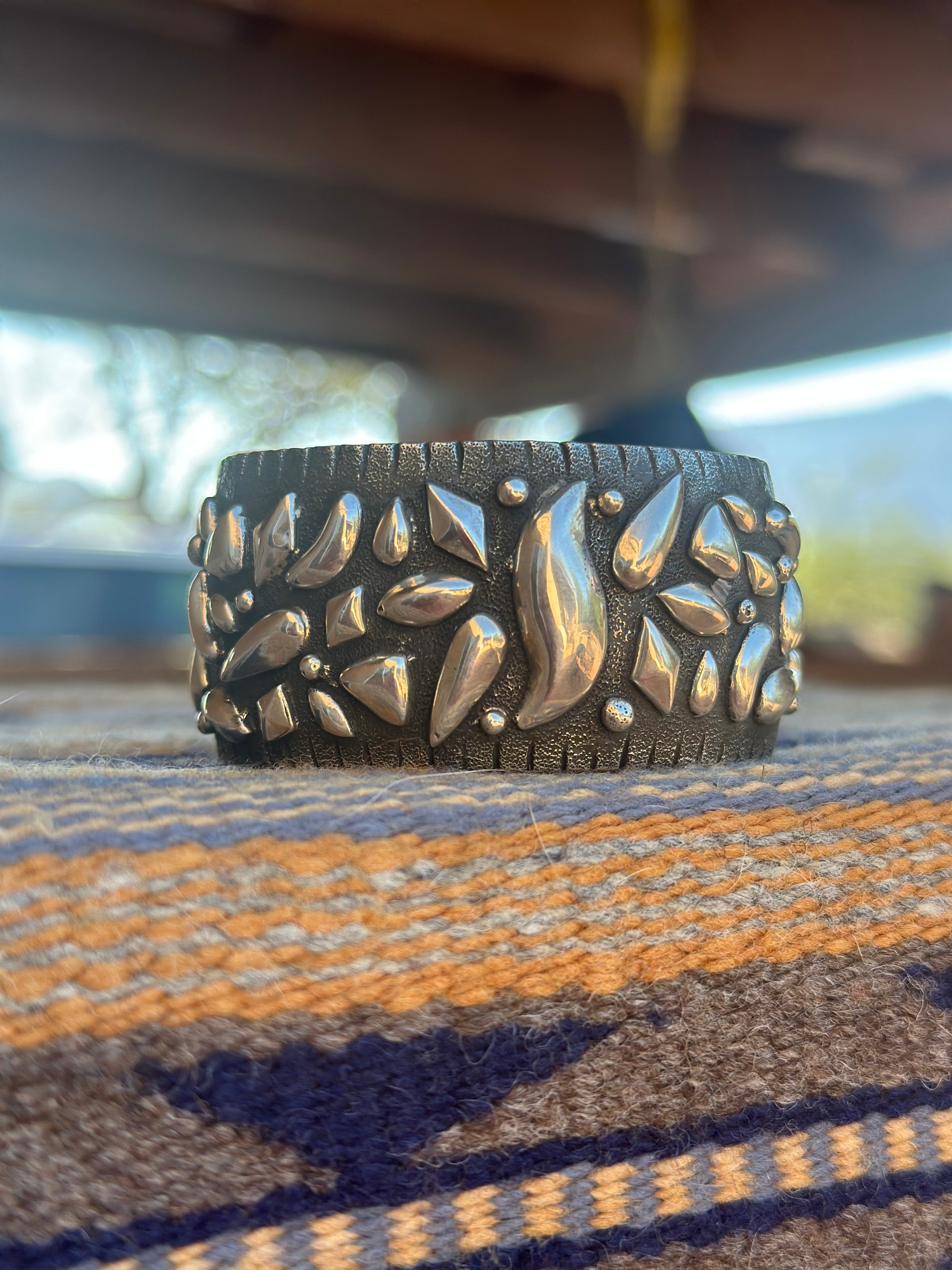 Handcrafted Old Pawn Ernest Rangel Sterling Silver Repousse Cuff