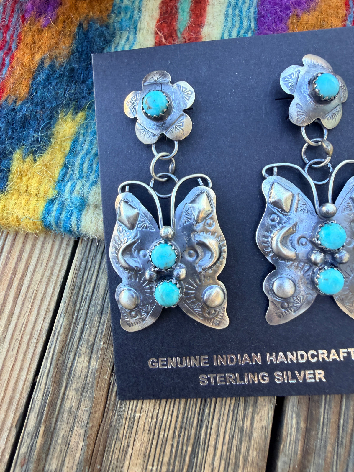Handcrafted Sterling Silver & Turquoise Butterfly Dangle Earrings by Tim Yazzie
