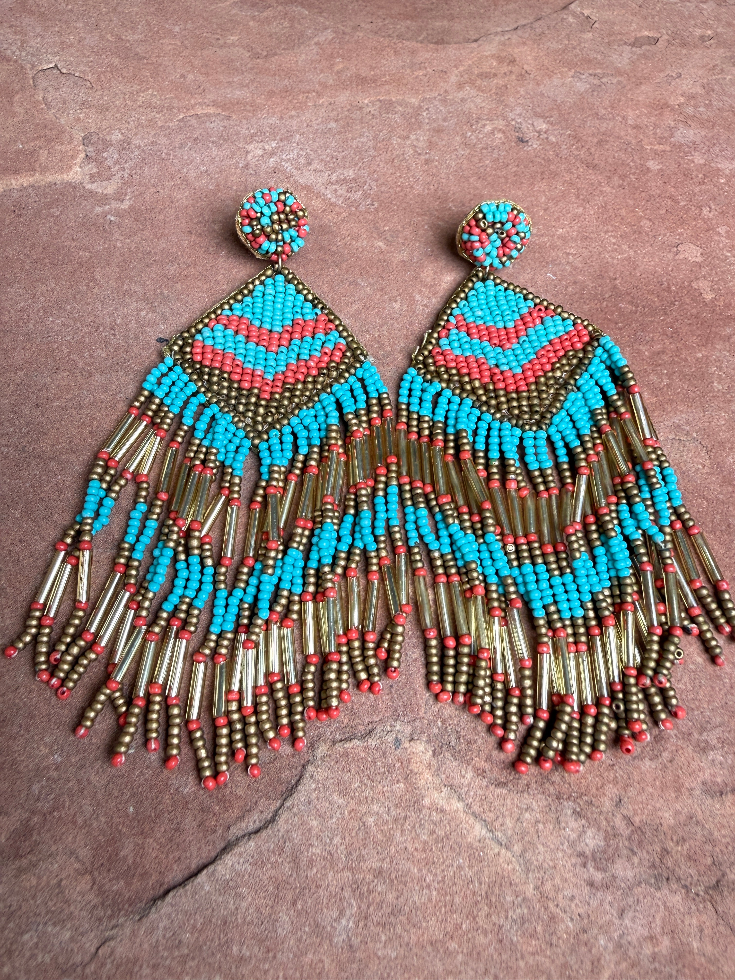 “The Golden Collection” Williams Handmade Multi Colored Beaded Earrings