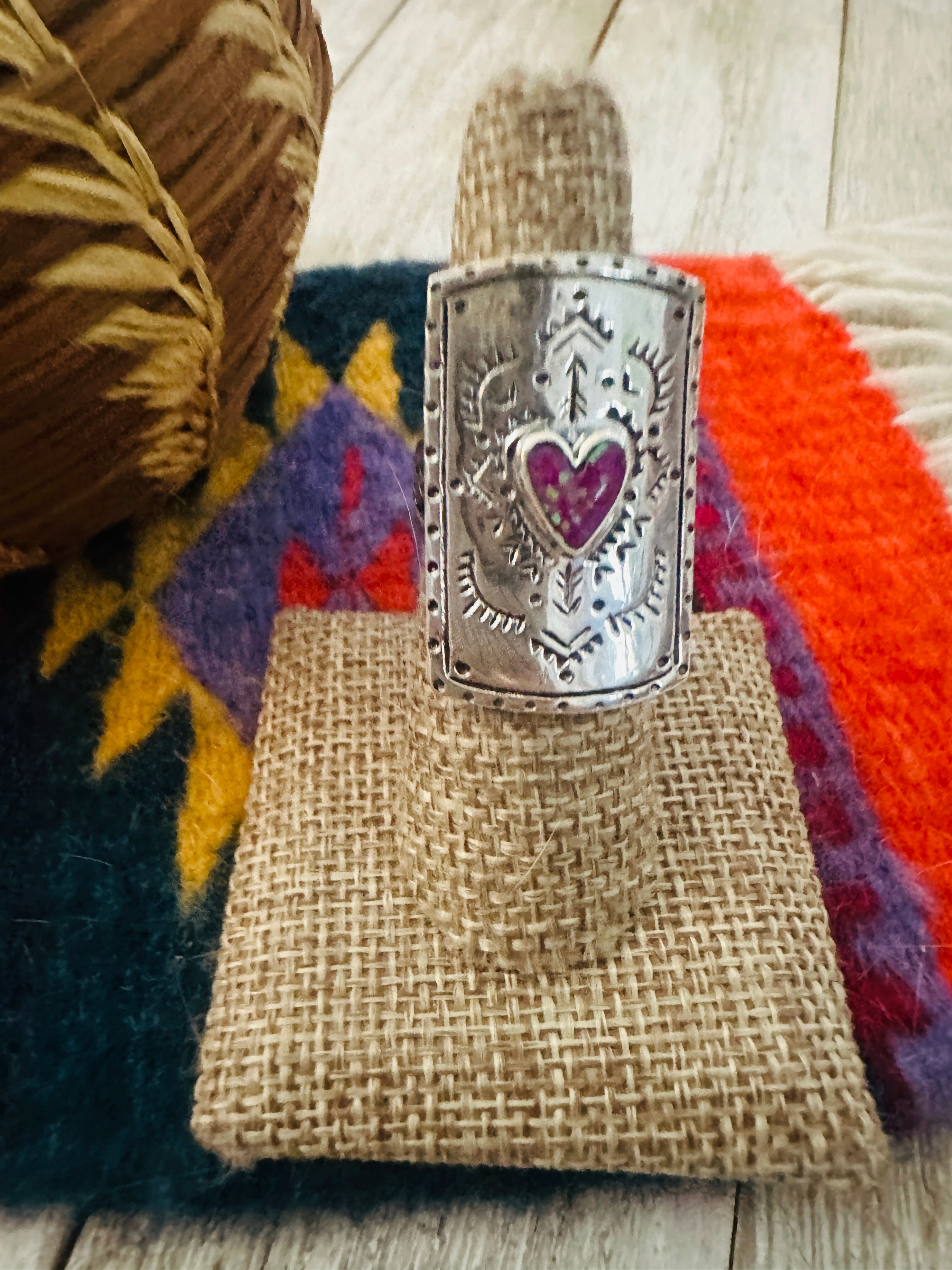 Handcrafted Opal & Sterling Silver Heart Ring size 7