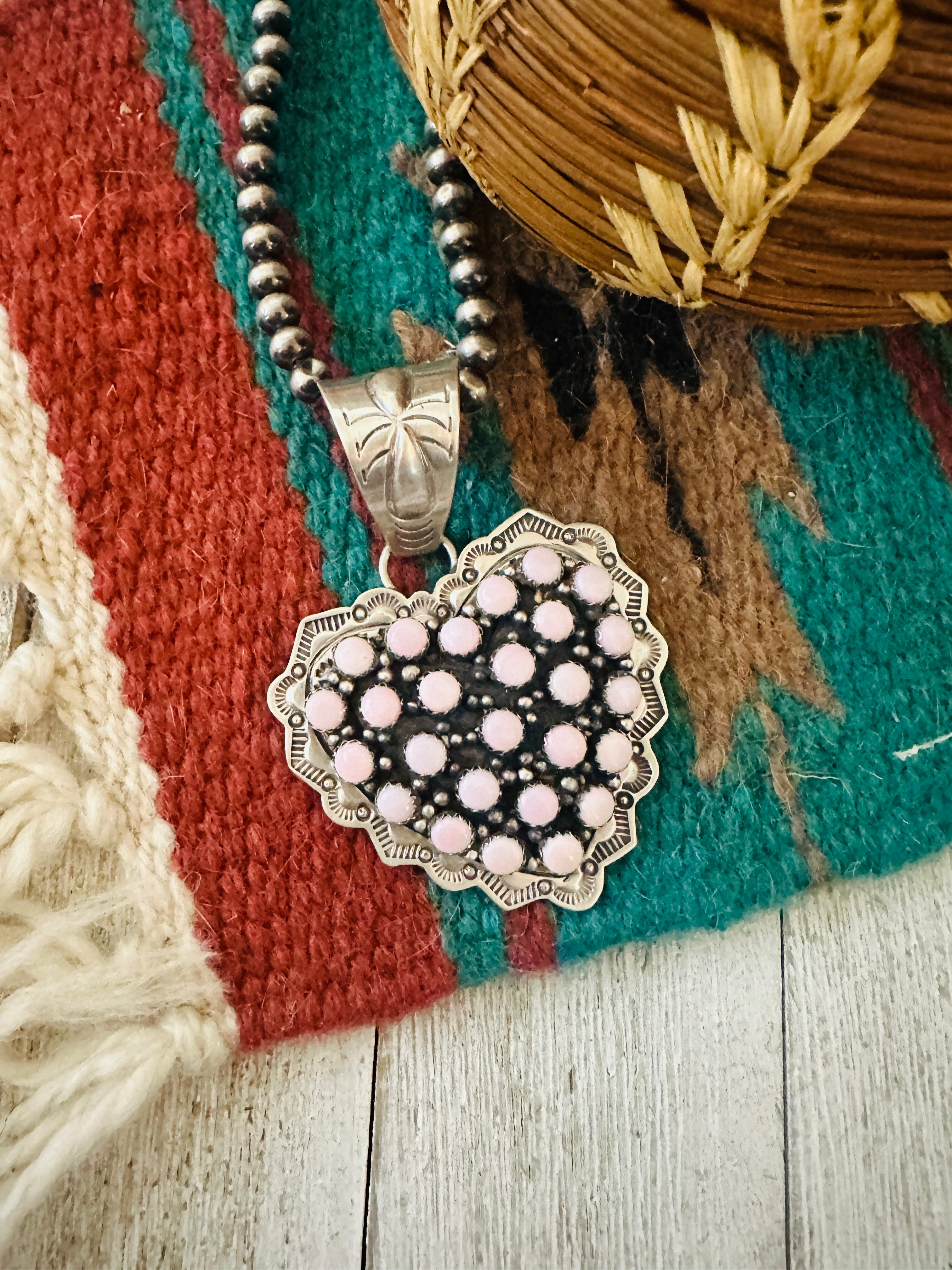 Handcrafted Queen Pink Conch & Sterling Silver Heart Pendant