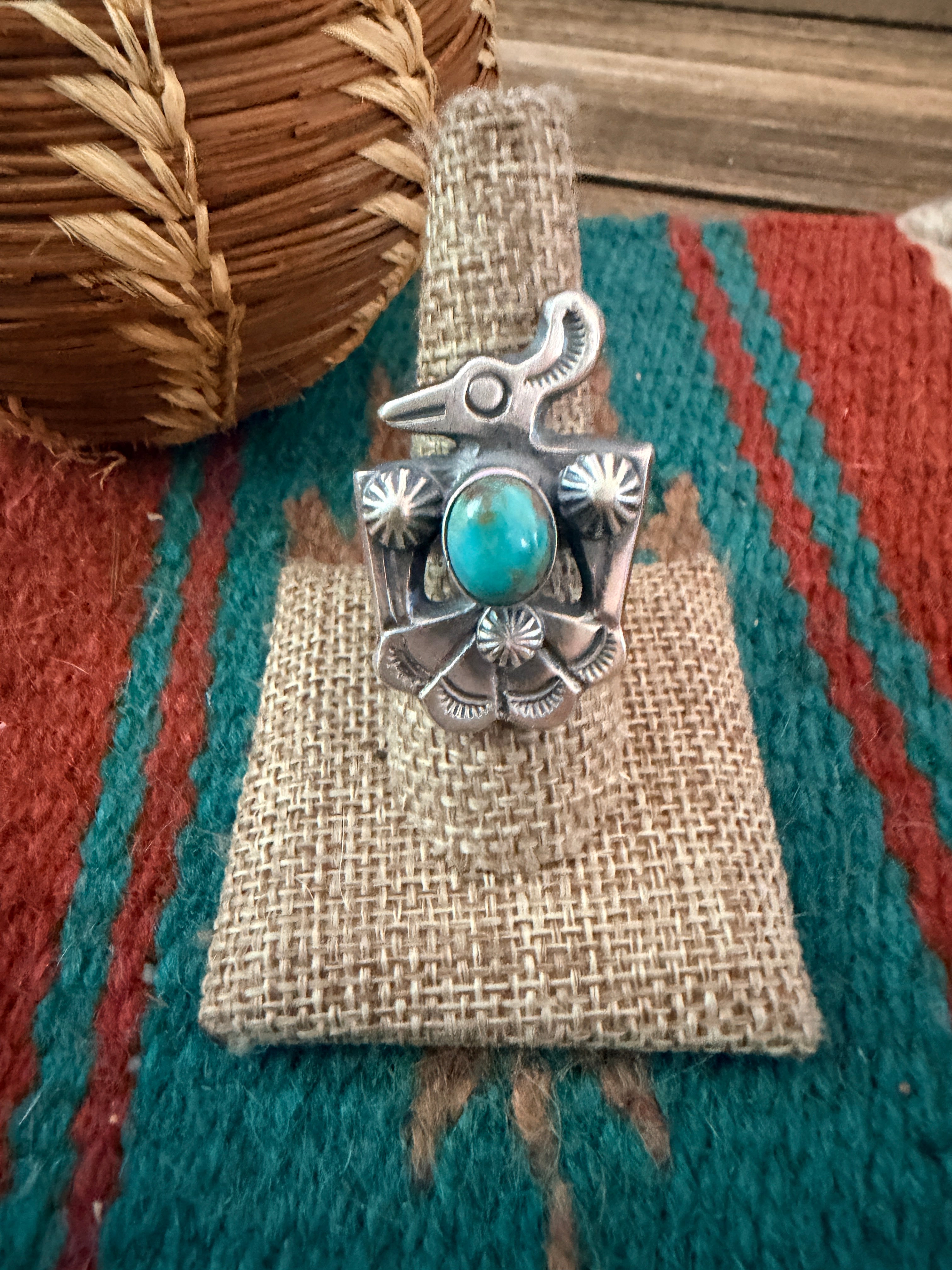 Handcrafted Turquoise and Sterling Silver Thunderbird Ring size 8.5 by Chimney Butte
