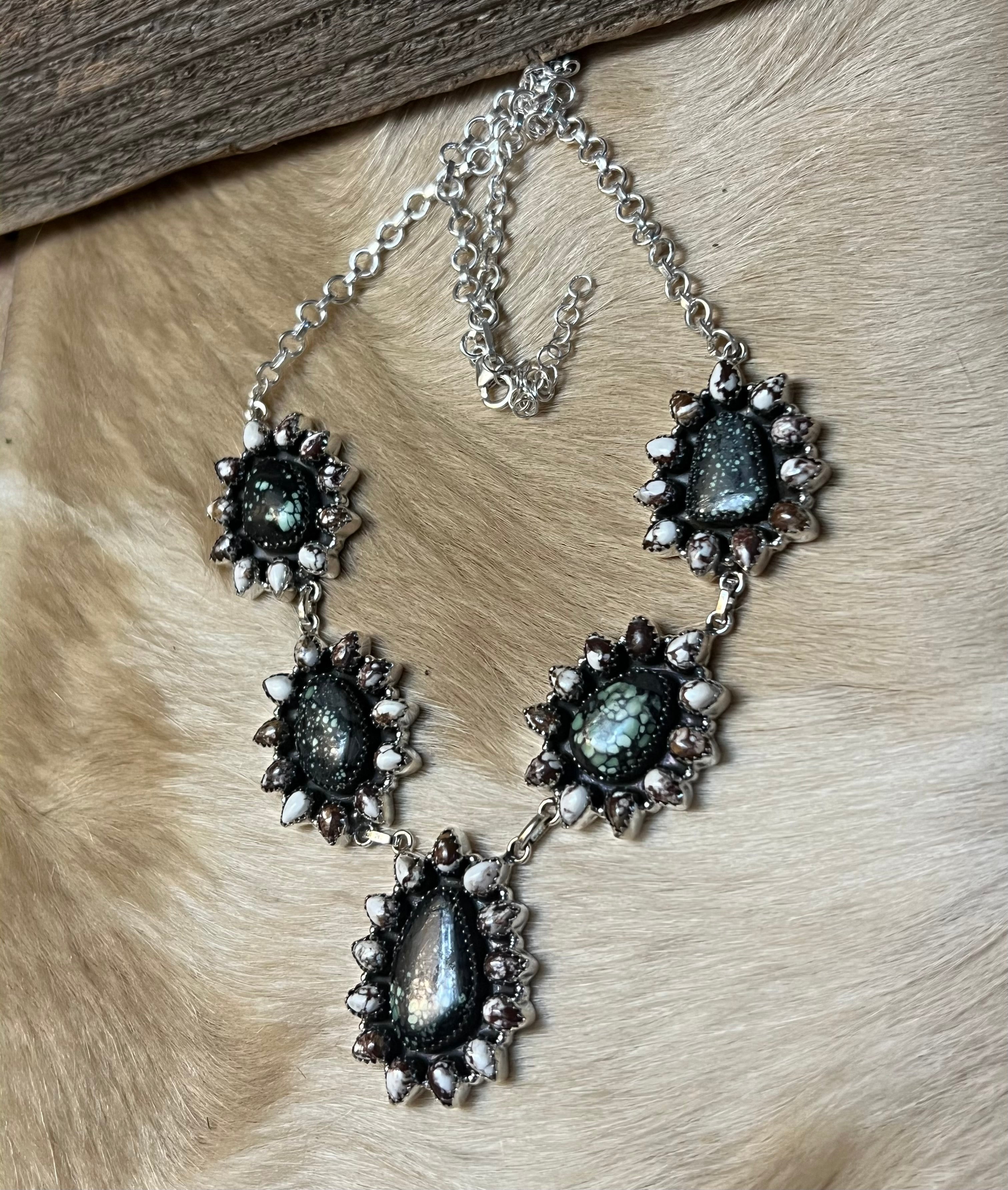 Handmade Newlander Turquoise & White Buffalo Sterling Silver Drop Necklace