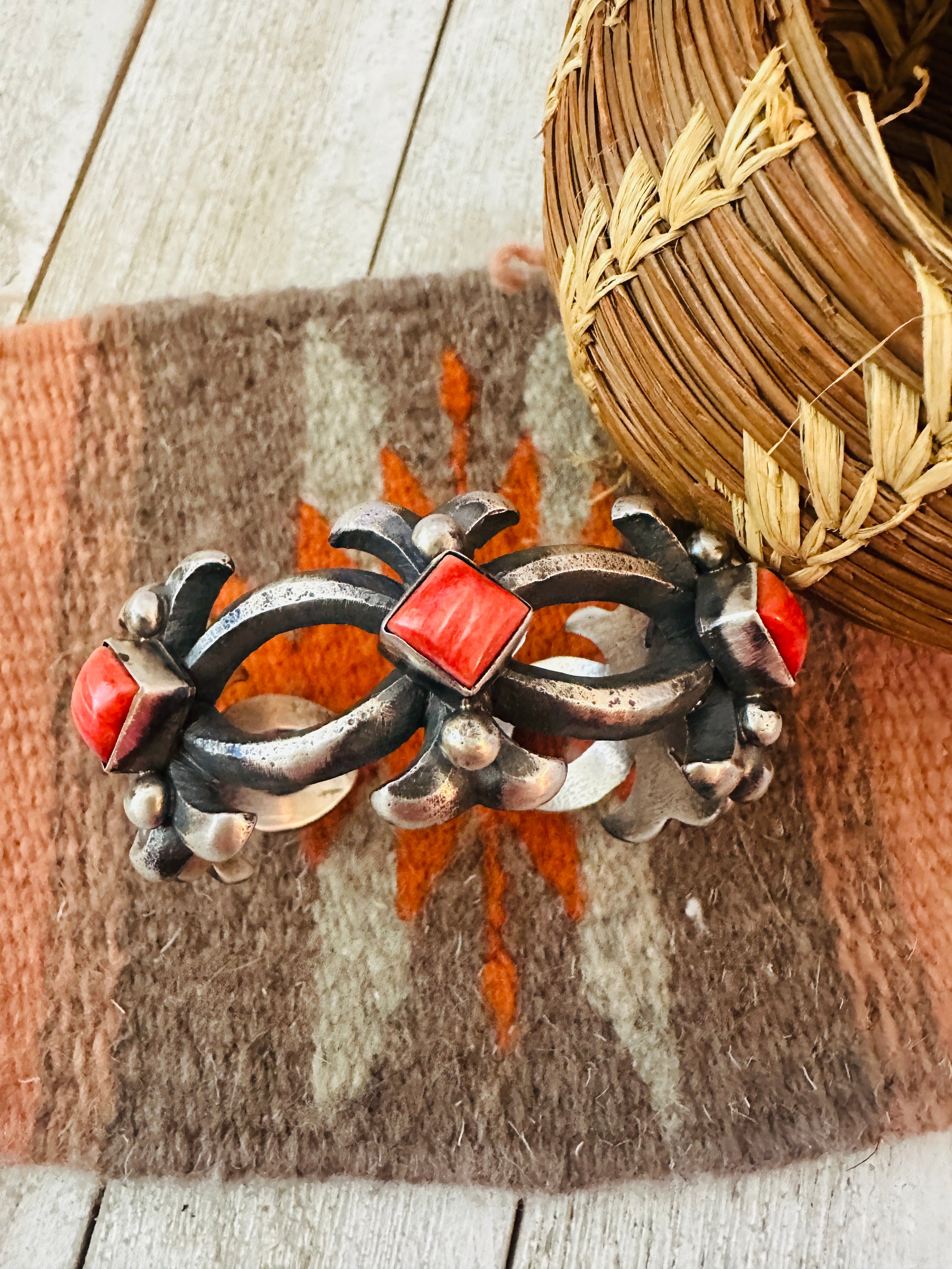 Handcrafted Spiny Oyster & Sterling Silver Cuff Bracelet by Chimney Butte