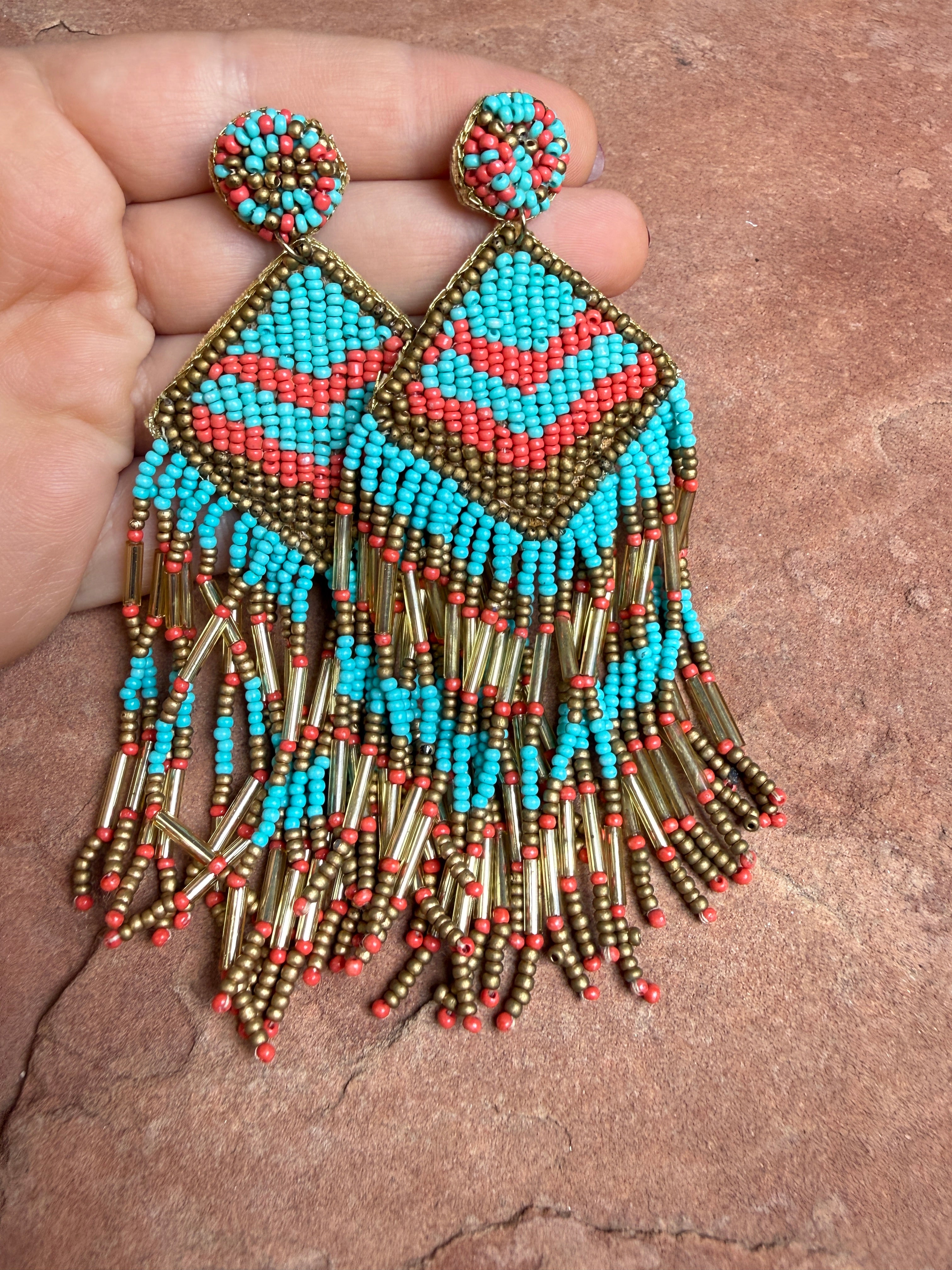 “The Golden Collection” Williams Handmade Multi Colored Beaded Earrings