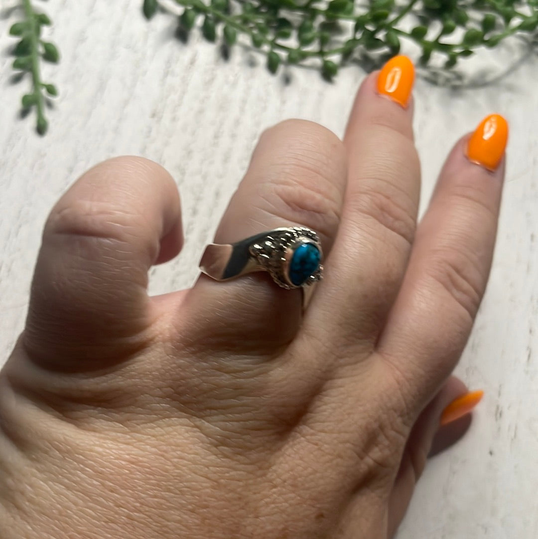Handcrafted Sterling Silver Single Stone Turquoise V Cut Ring
