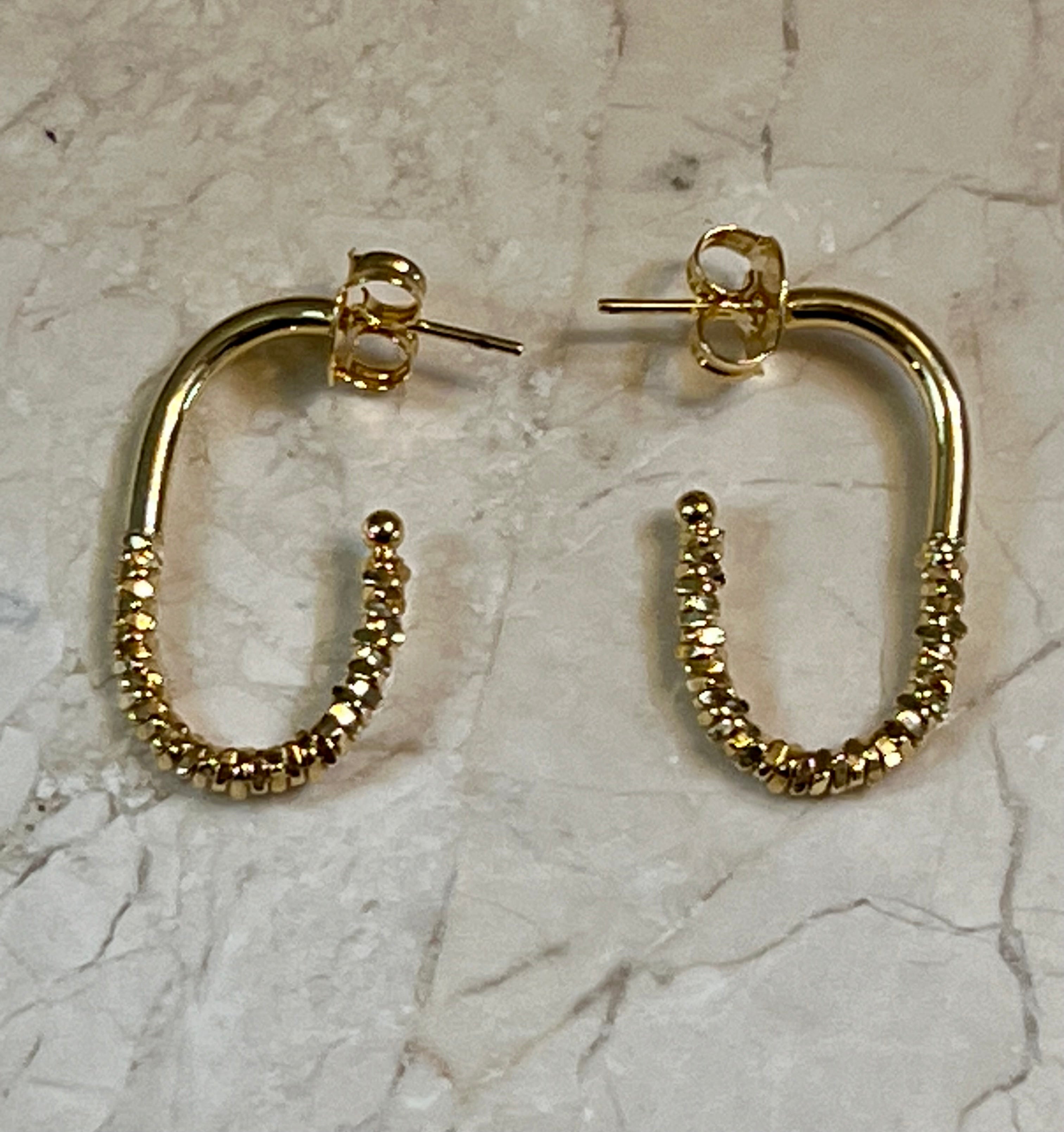 Elongated Sparkle Gold Hoops
