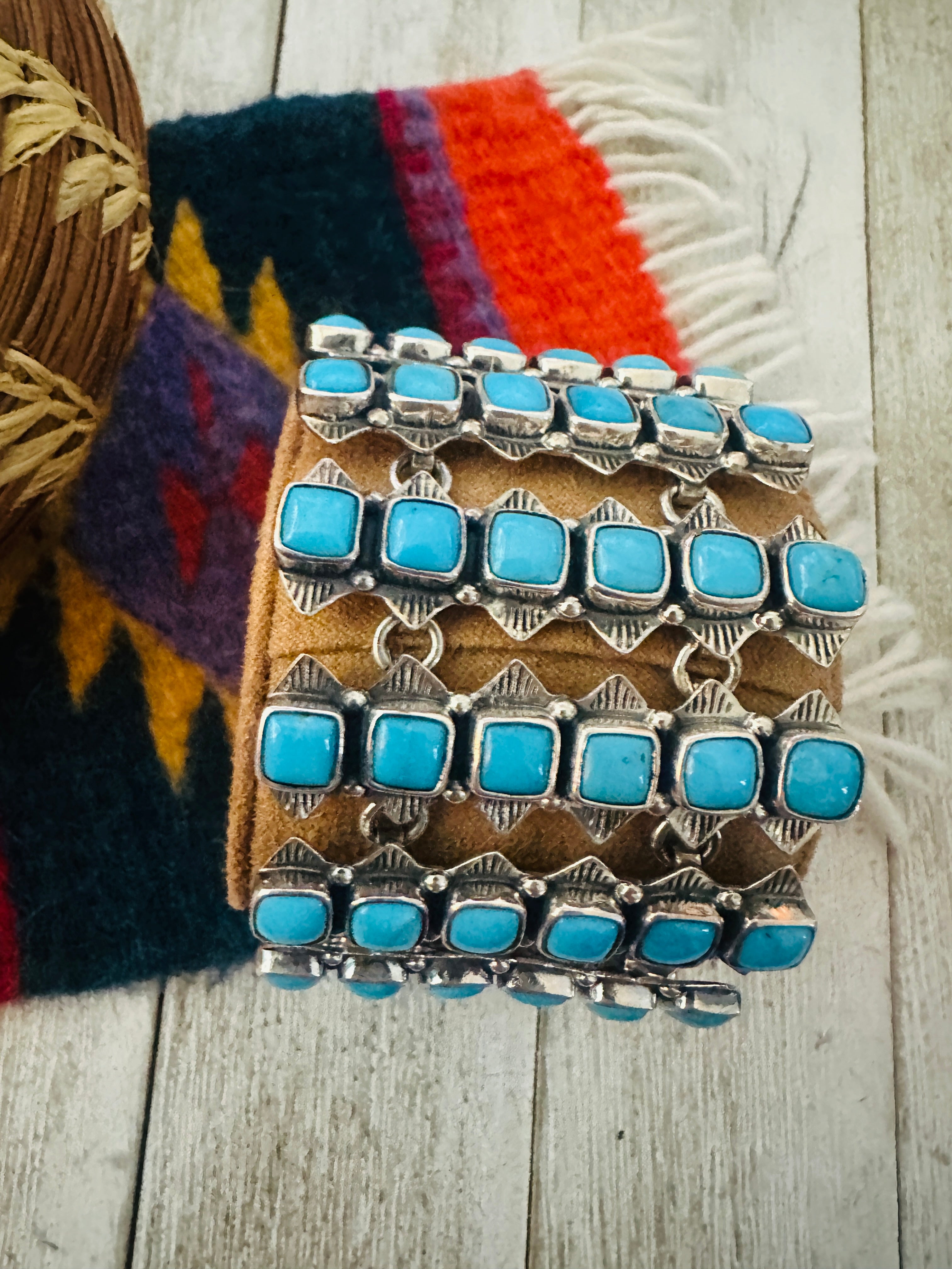 Handcrafted Sterling Silver and Turquoise Link Bracelet by Federico Jimenez