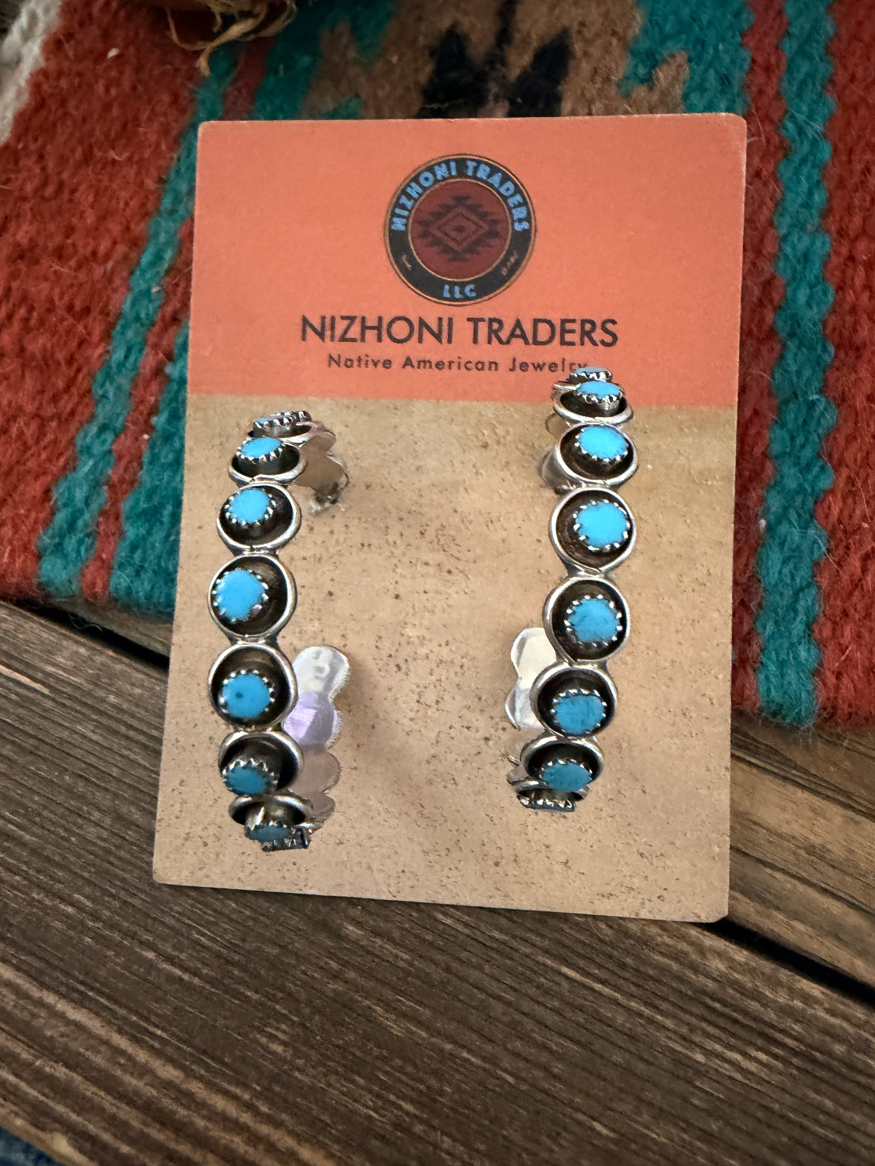 Handcrafted Turquoise & Sterling Silver Snake Eye Hoop Earrings