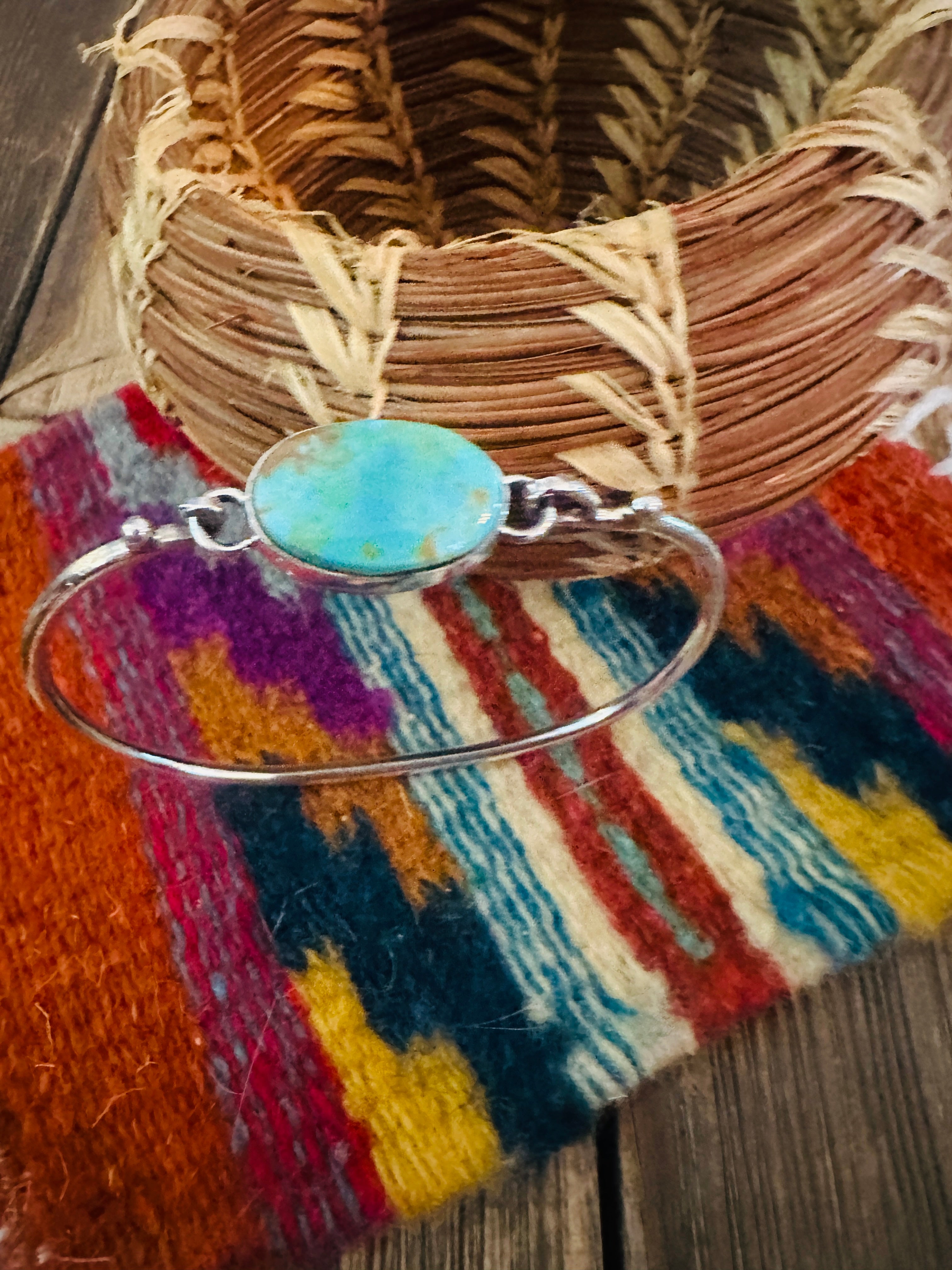 Handcrafted Turquoise & Sterling Silver Hinged Bangle Bracelet