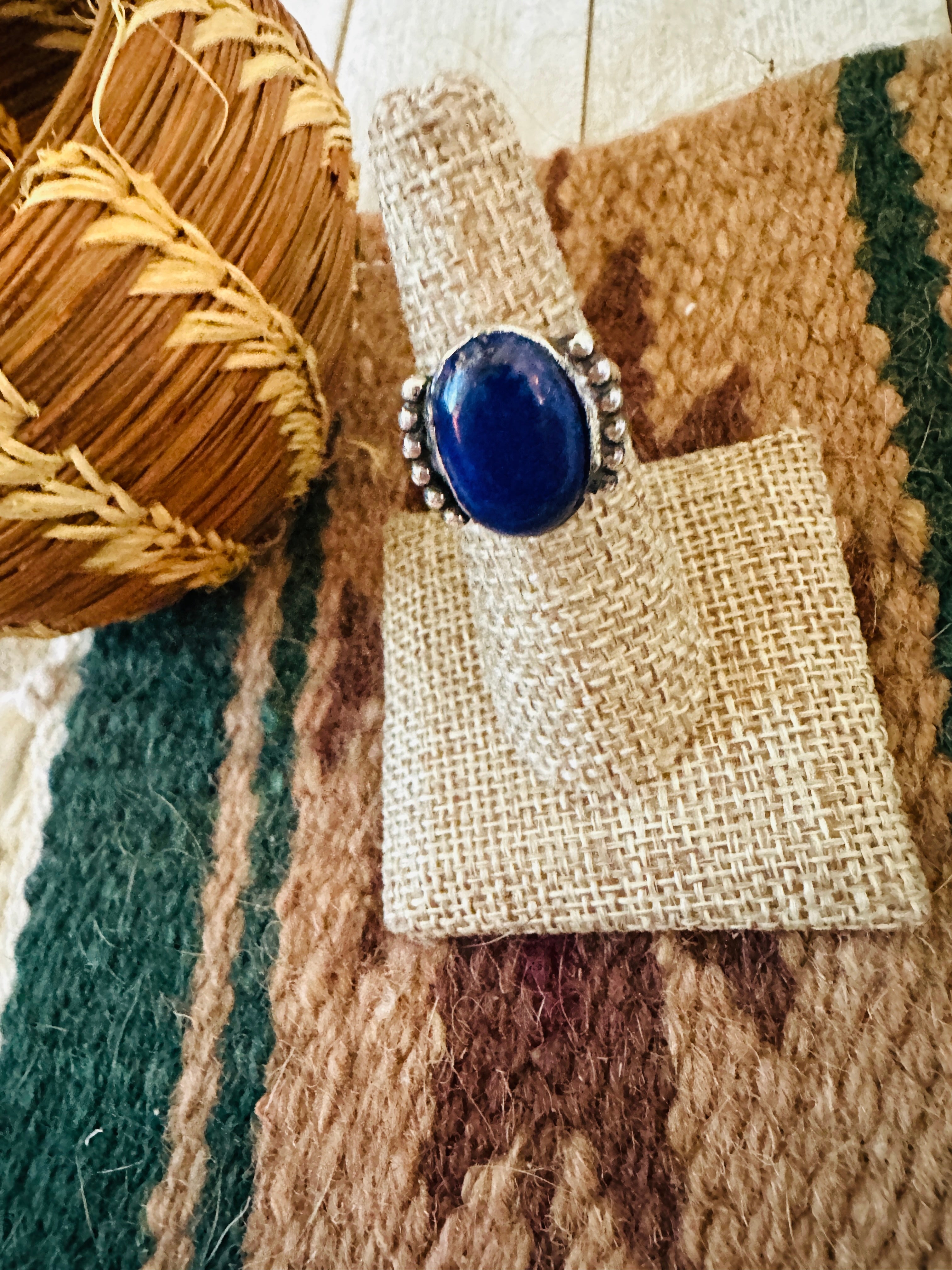 Handcrafted Old Pawn Sterling Silver & Lapis Ring Size 6.5