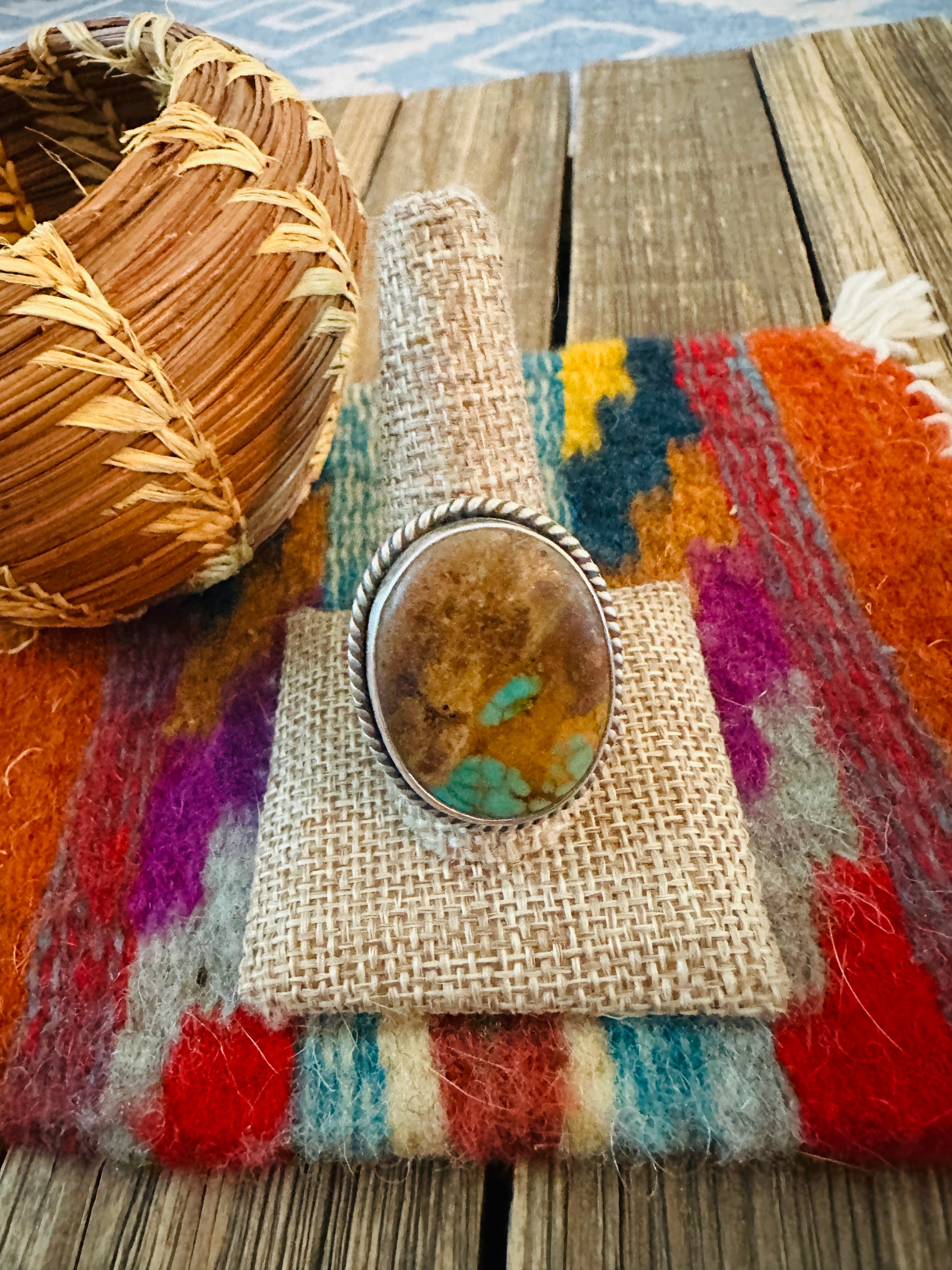 Handcrafted Turquoise & Sterling Silver Ring by Patrick Yazzie Size 11