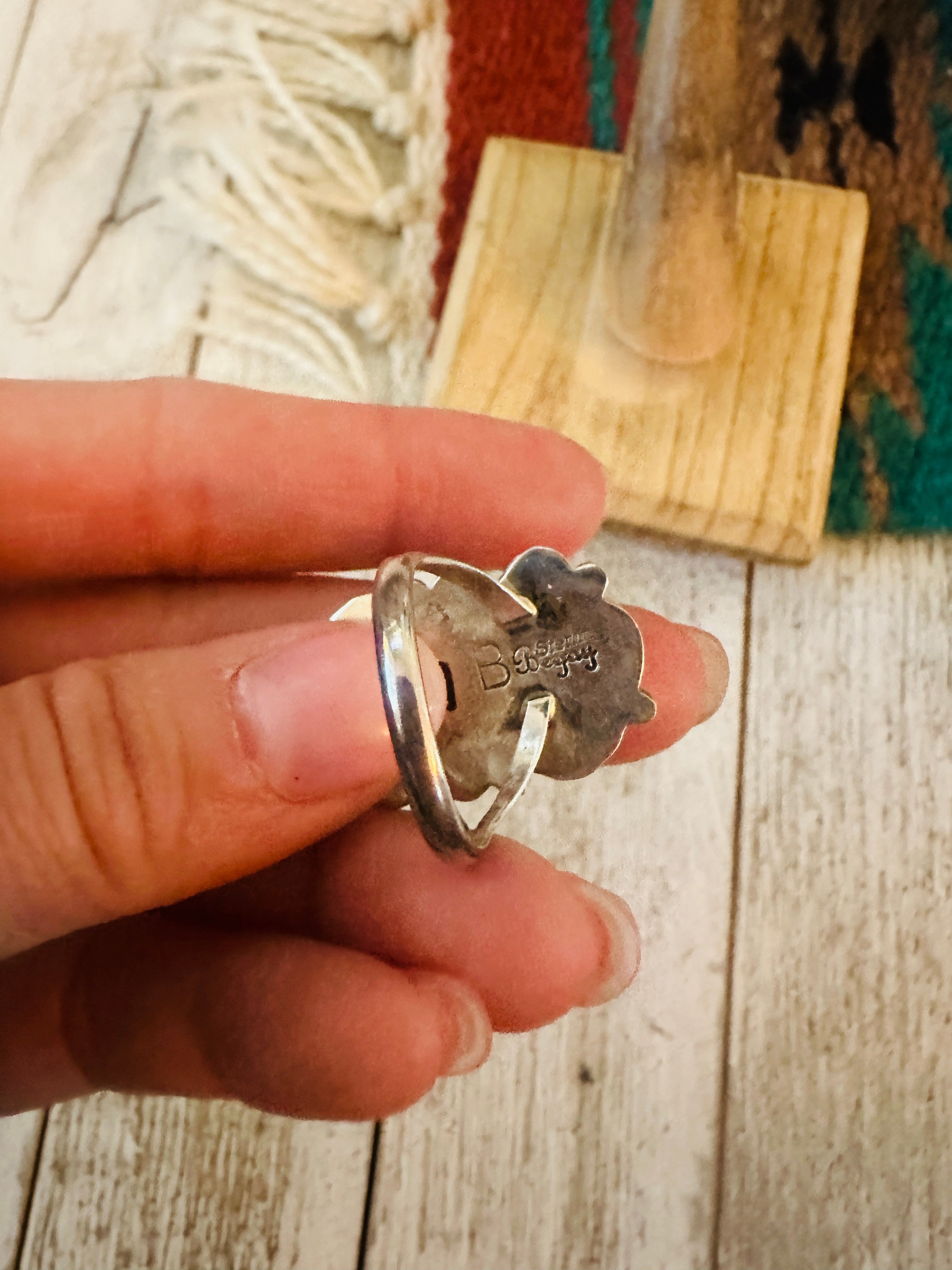 Handcrafted Turquoise & Sterling Silver Two Stone Ring Size 8.5