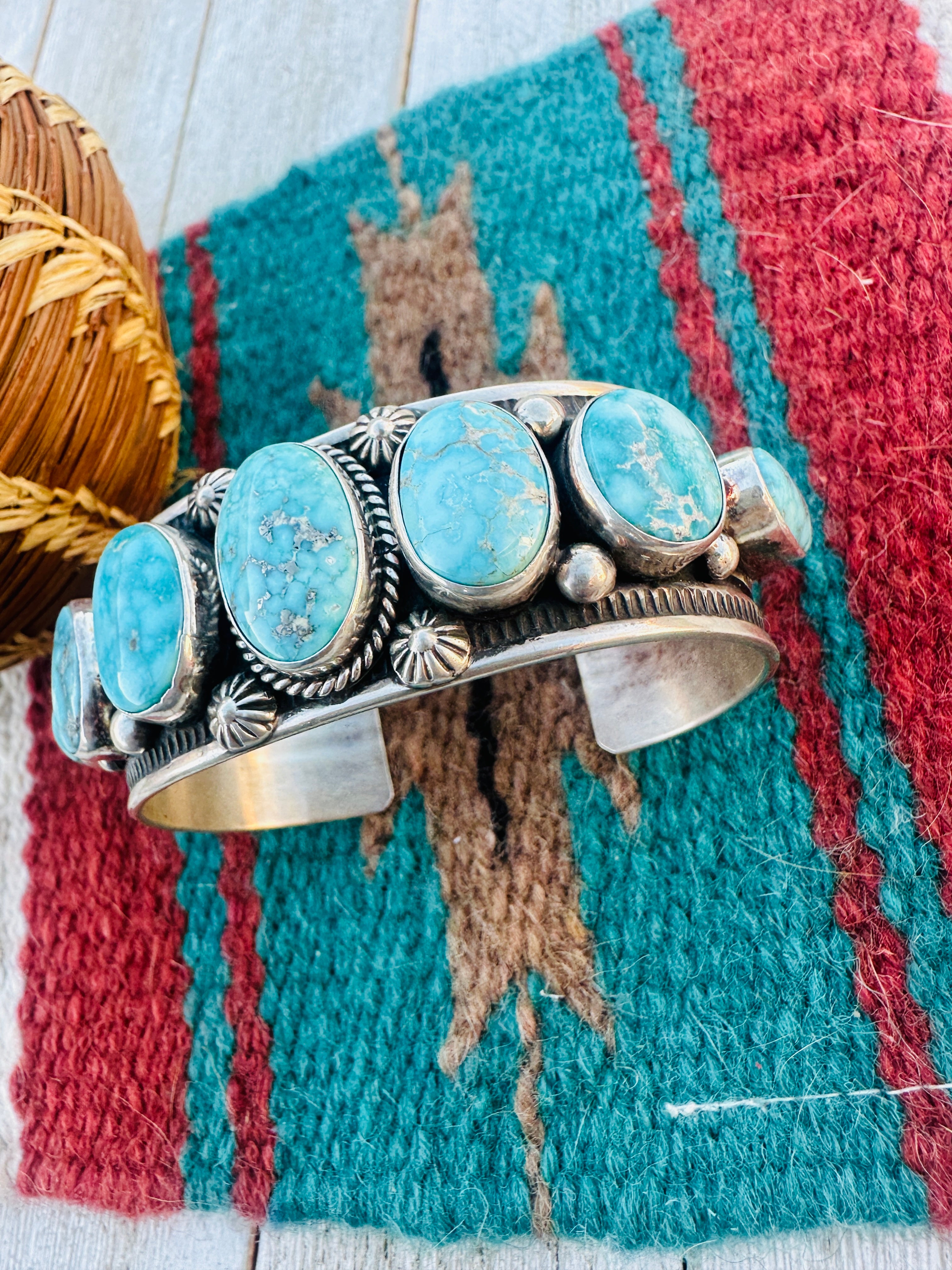 Handcrafted Old Pawn Sterling Silver & Turquoise Cuff Bracelet
