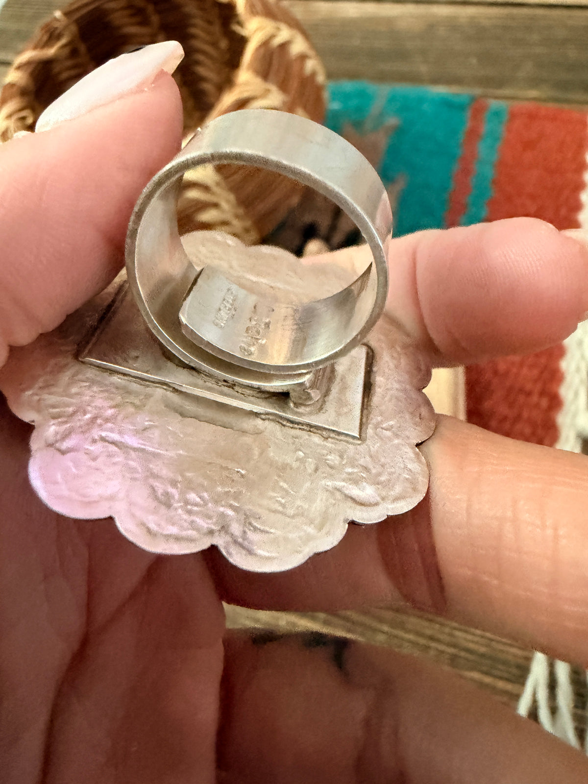 Handcrafted Sterling Silver Adjustable Concho Ring by Leander Tahe