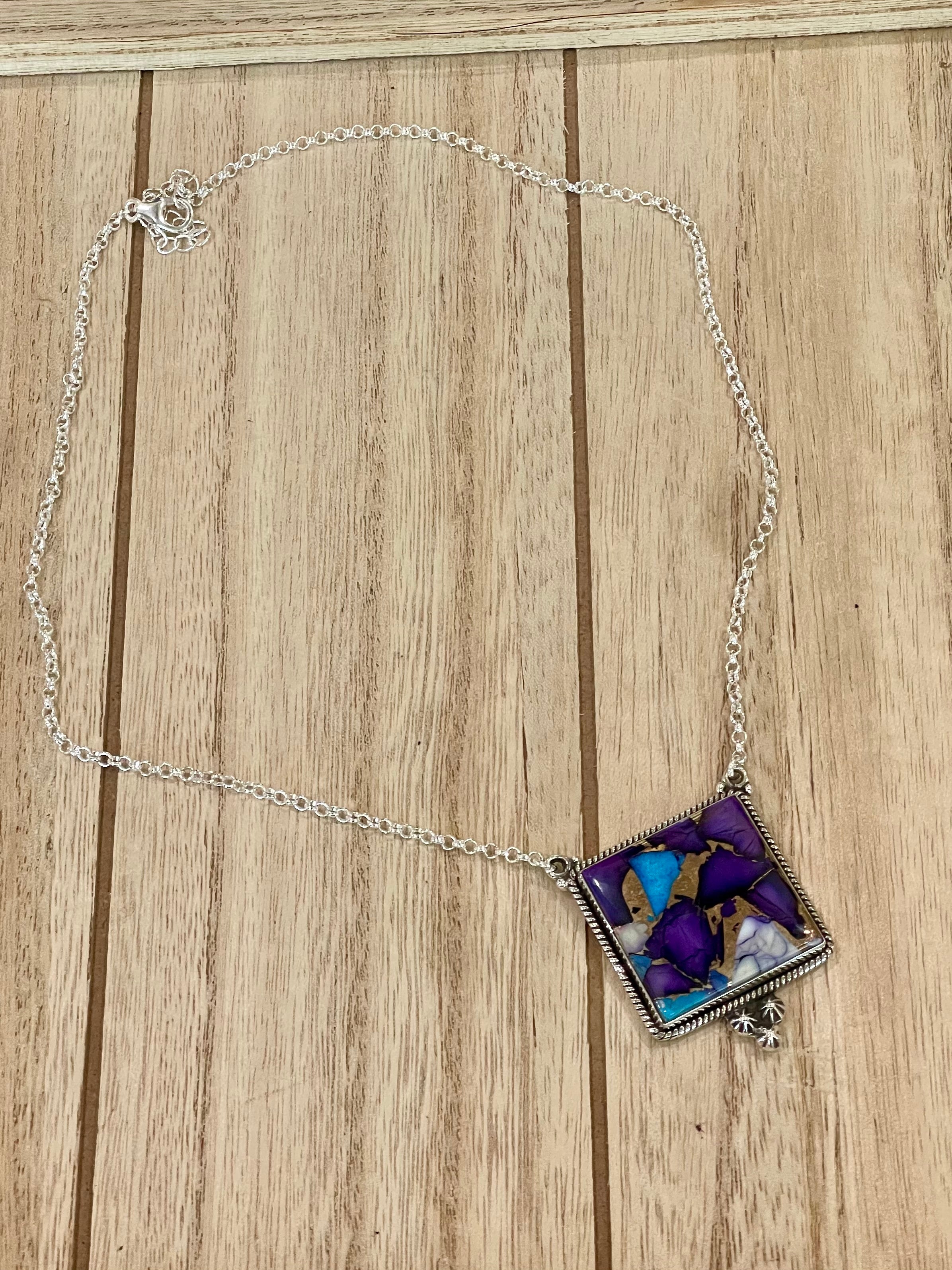 Handmade Sterling Silver & Purple Dream Mojave Heart Necklace