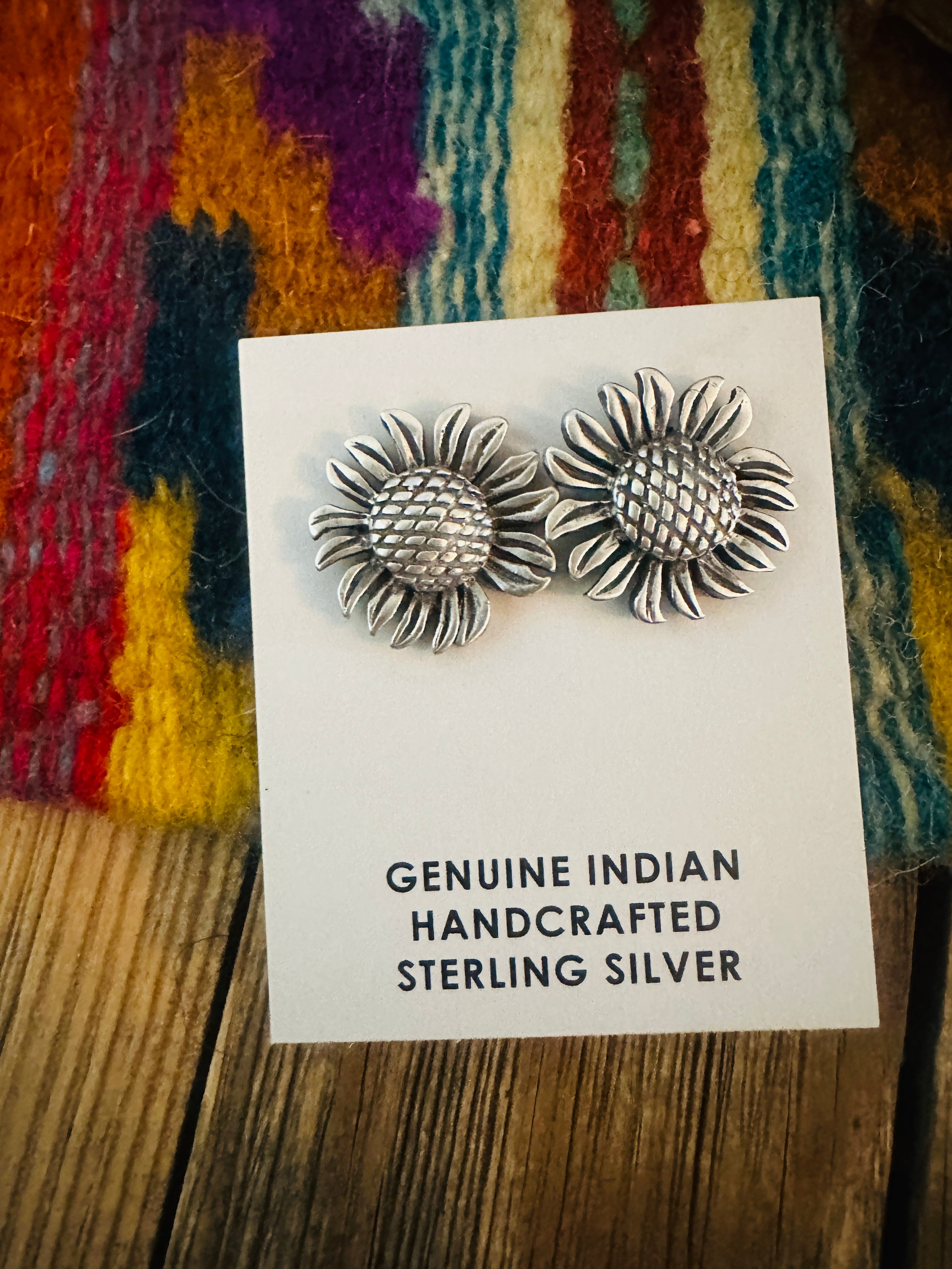 Handcrafted Sterling Silver Sunflower Stud Earrings