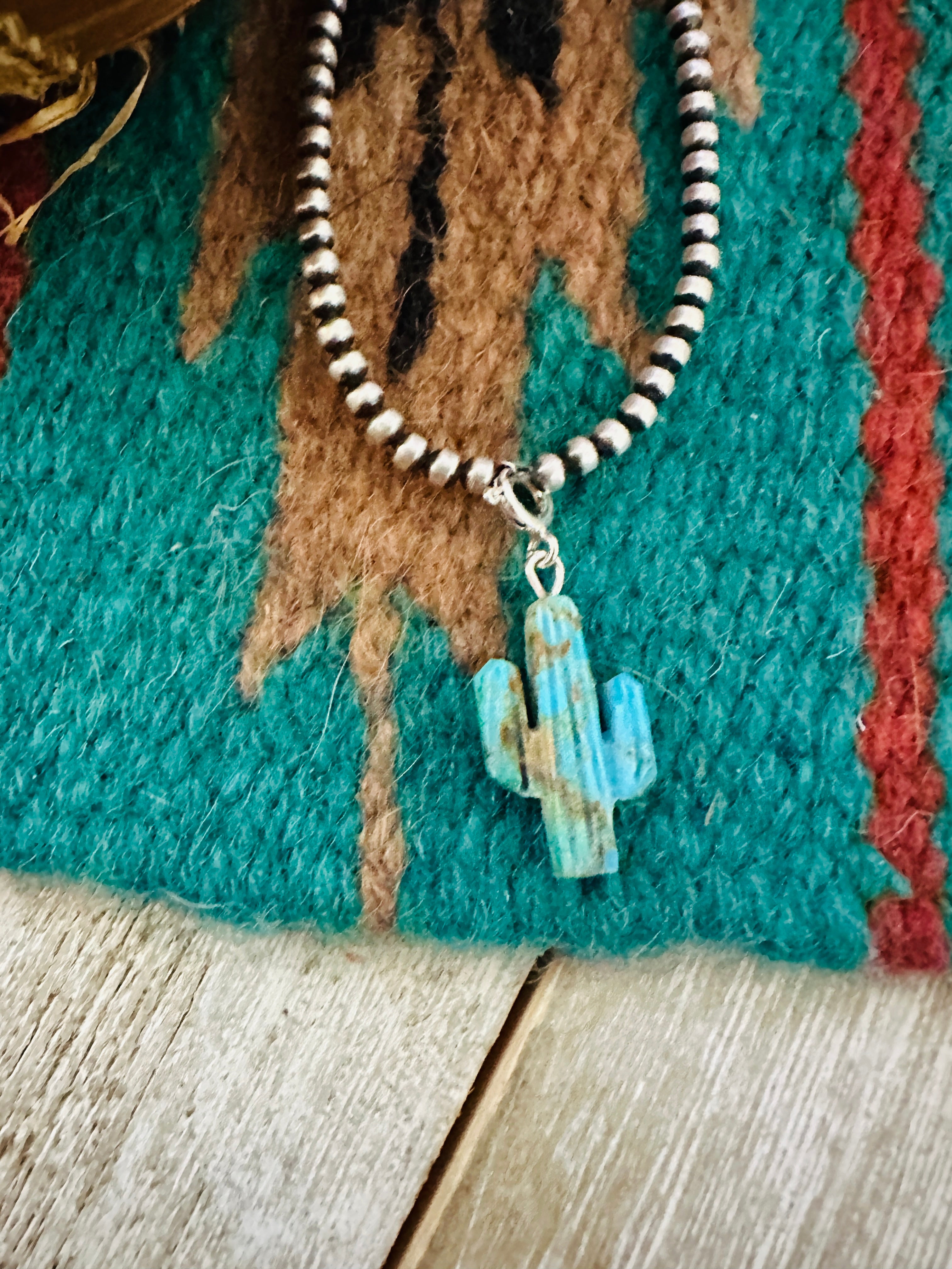 Hand Carved Turquoise Saguaro Cactus Charm