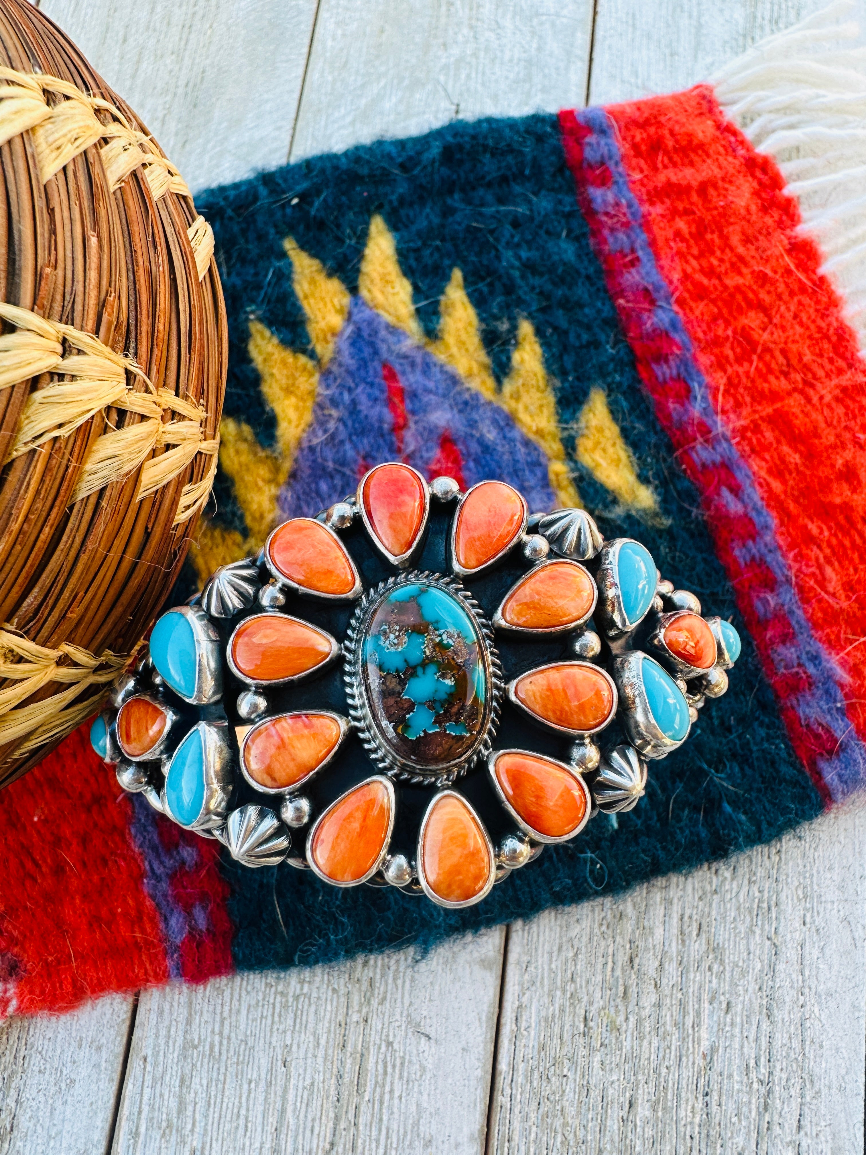 Handcrafted Spiny, Turquoise & Sterling Silver Cuff Bracelet by Andy Cadman