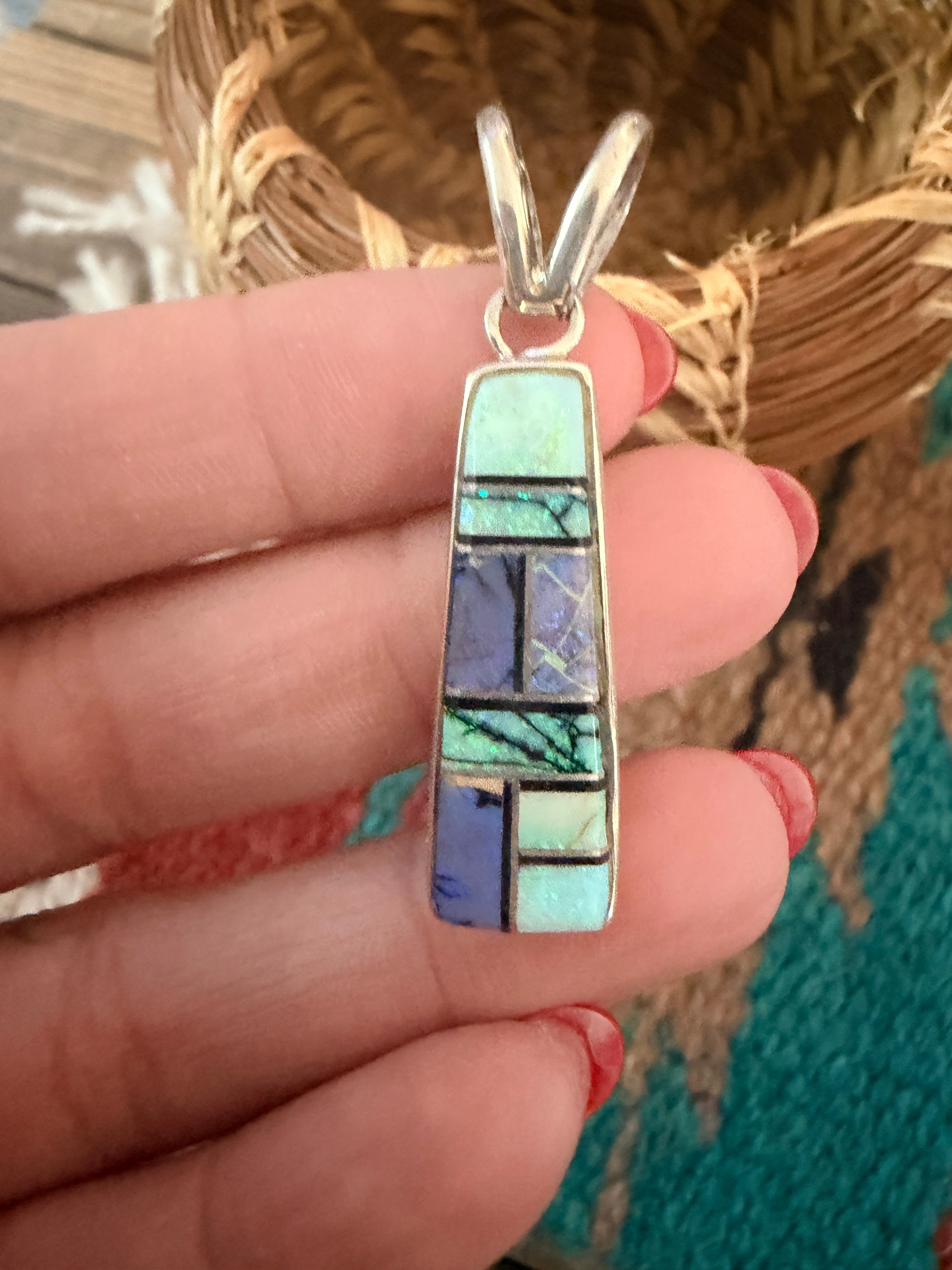 Handcrafted Sterling Silver, Turquoise and Opal Inlay Pendant